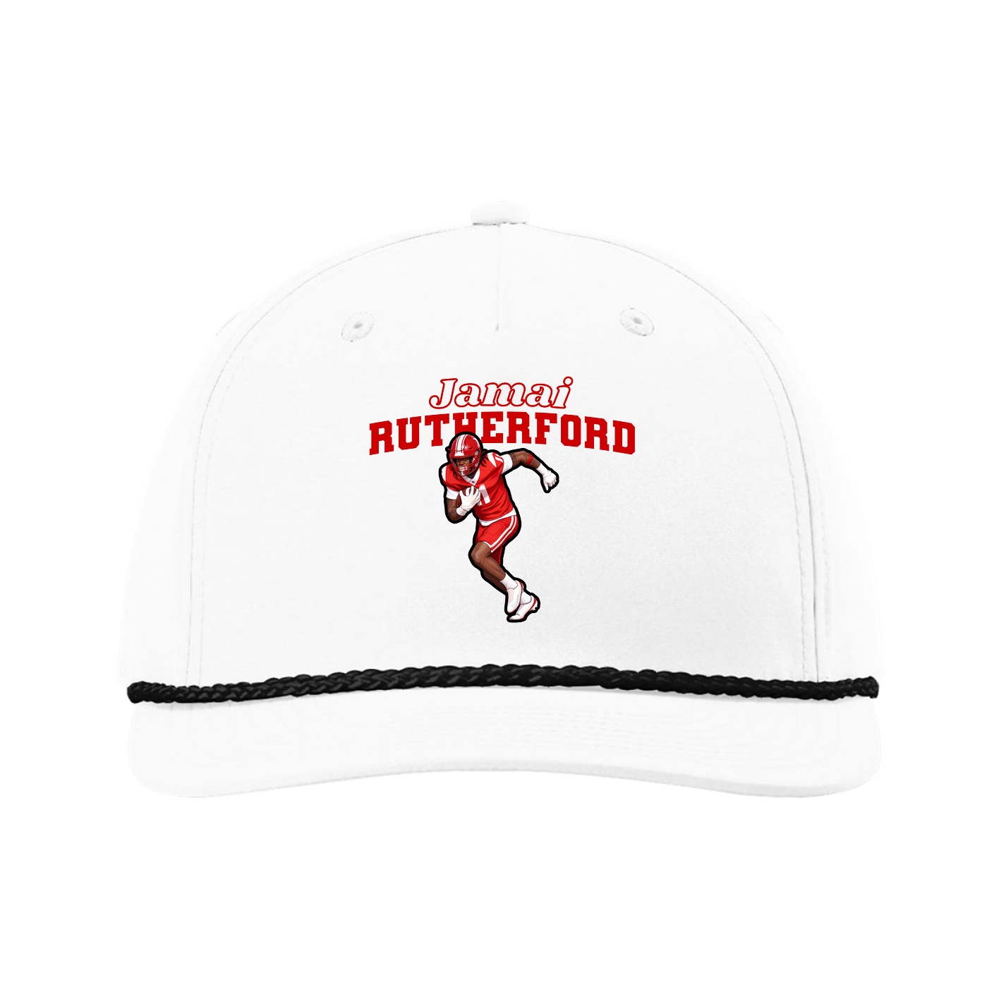 Five-Panel Classic Rope Cap — Name Arch in White