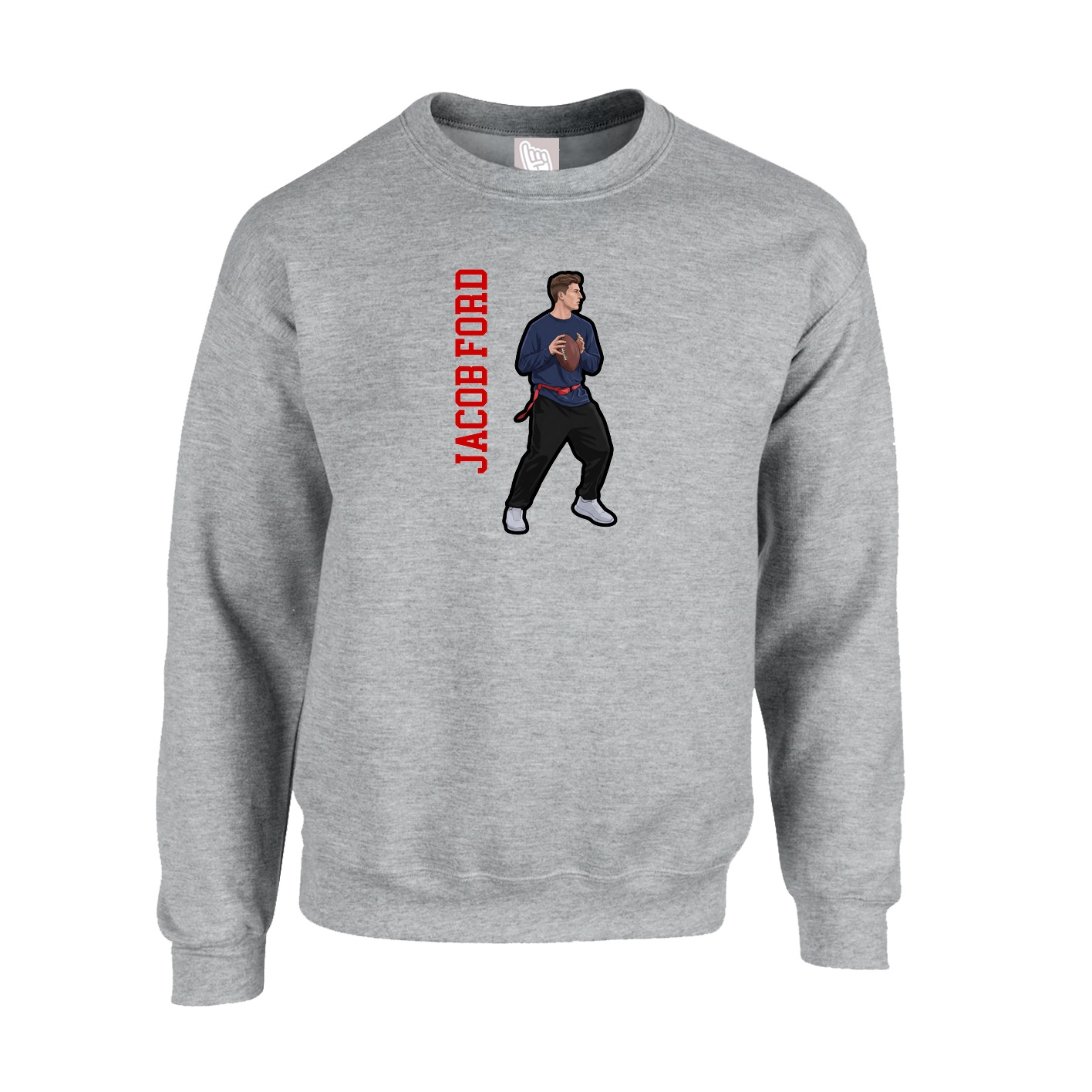 Fleece Crew — Name Vertical in Grey