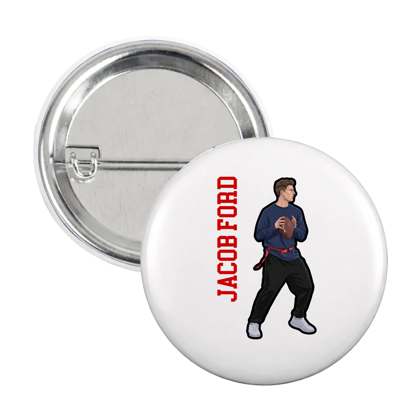 Game Day Button — Name Vertical in White