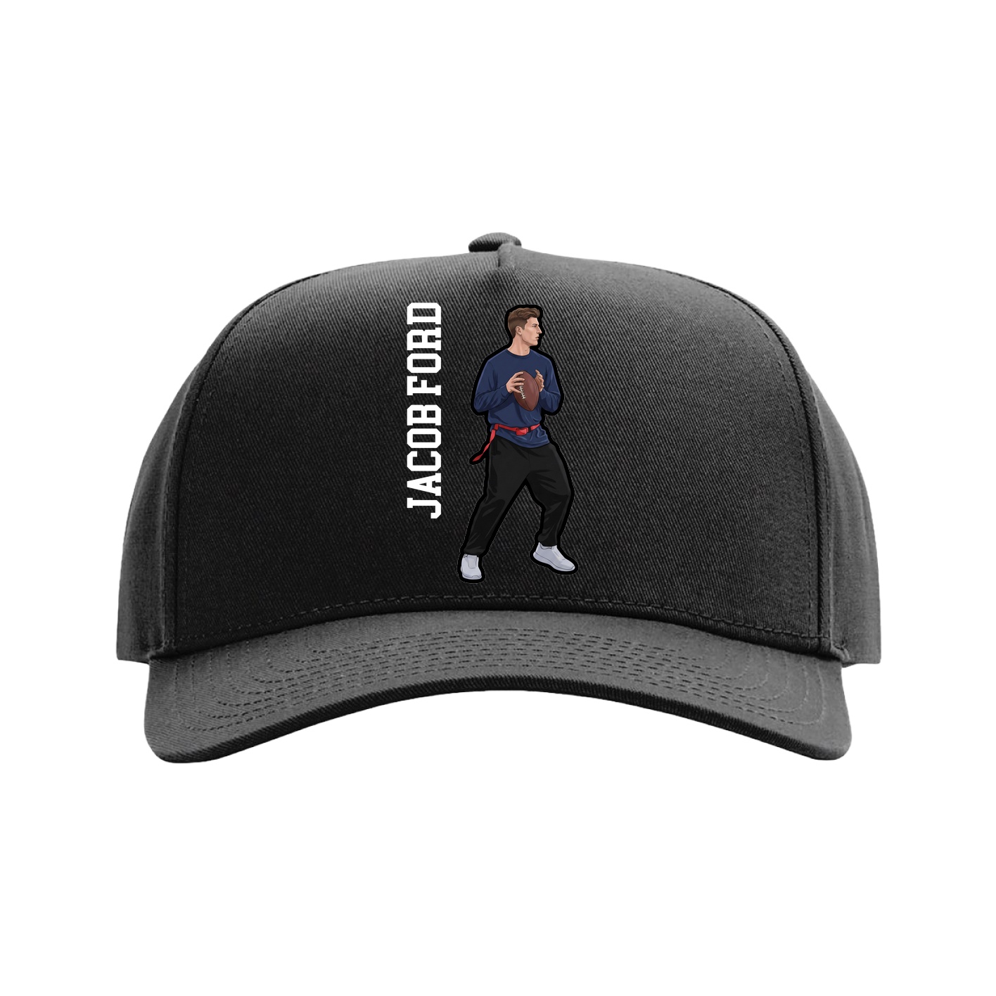 Full Fabric Five-Panel Champ Cap — Name Vertical in Black