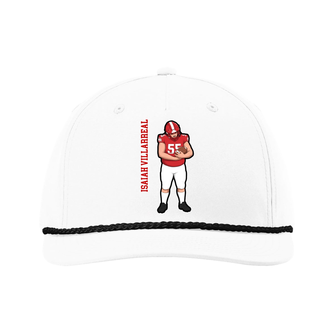 Five-Panel Classic Rope Cap — Name Vertical in White
