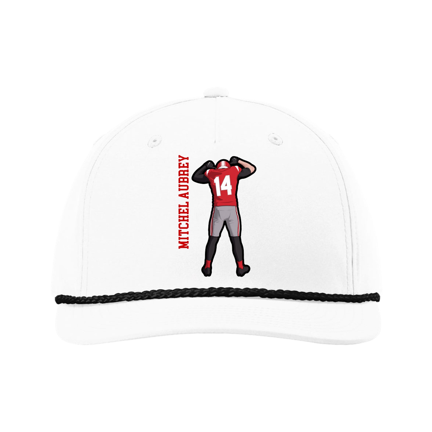 Five-Panel Classic Rope Cap — Name Vertical in White