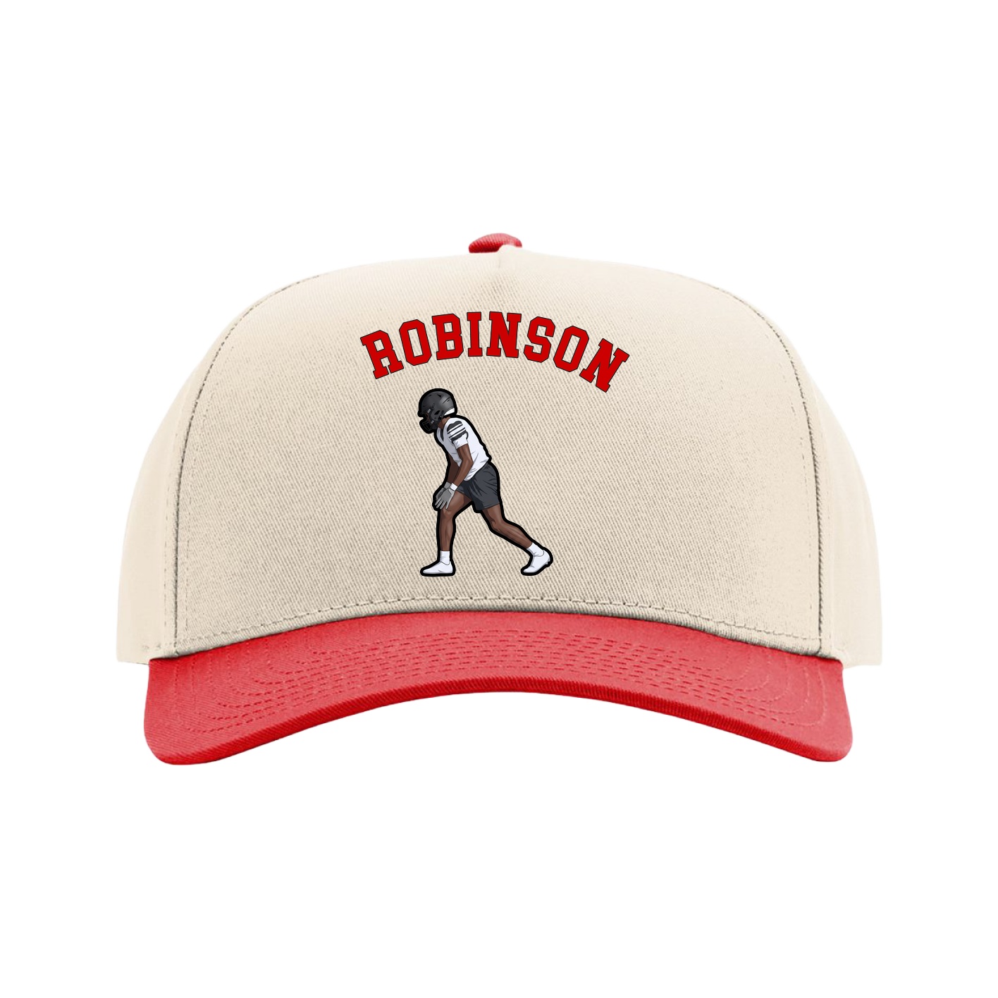 Full Fabric Five-Panel Champ Cap — Shirsey Arch in Cream/Red