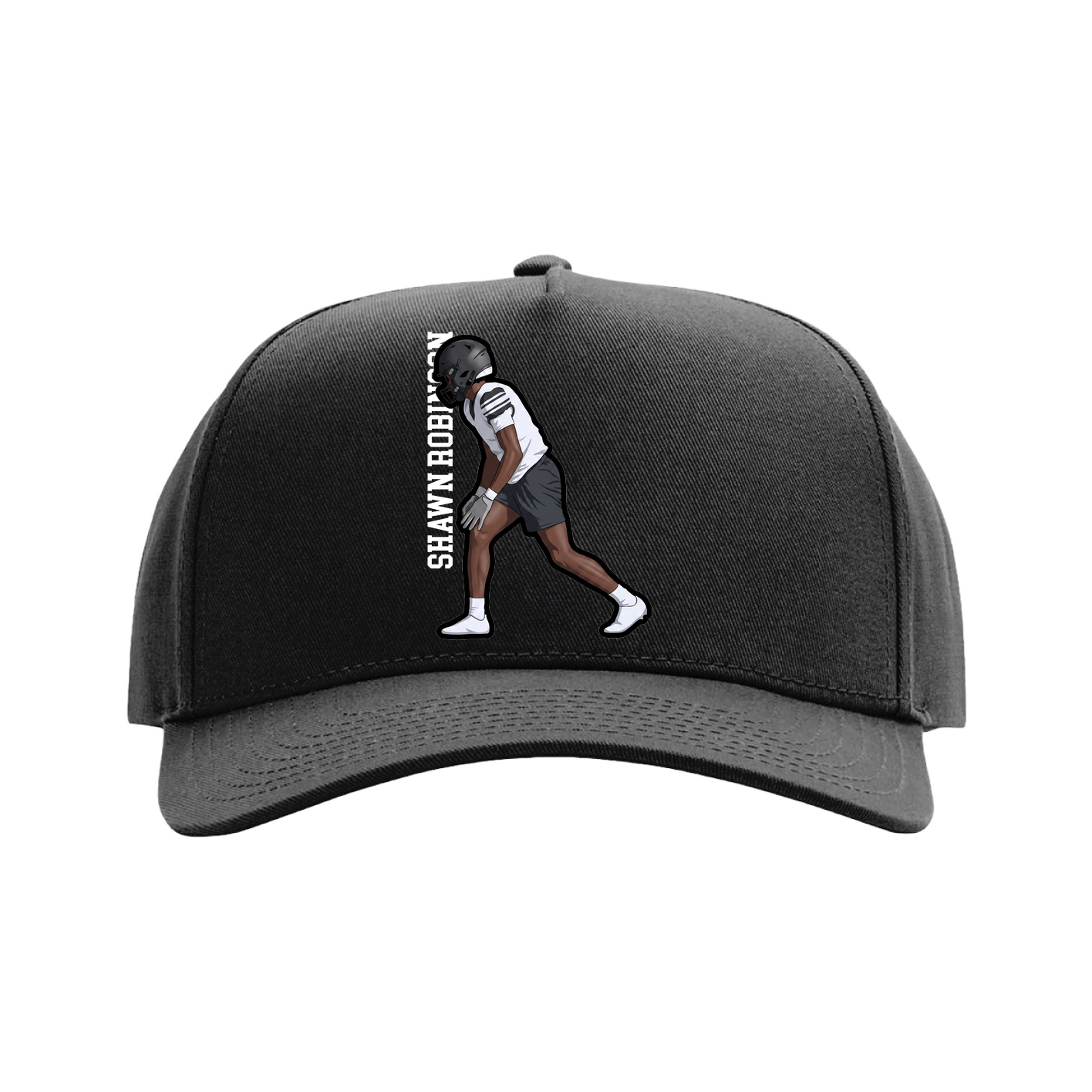 Full Fabric Five-Panel Champ Cap — Name Vertical in Black