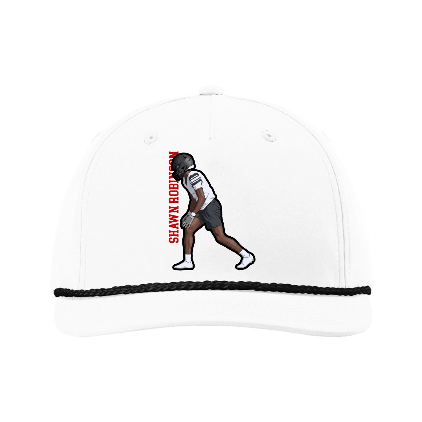 Five-Panel Classic Rope Cap — Name Vertical in White