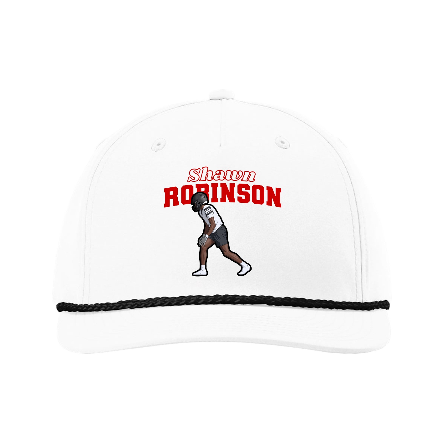 Five-Panel Classic Rope Cap — Name Arch in White