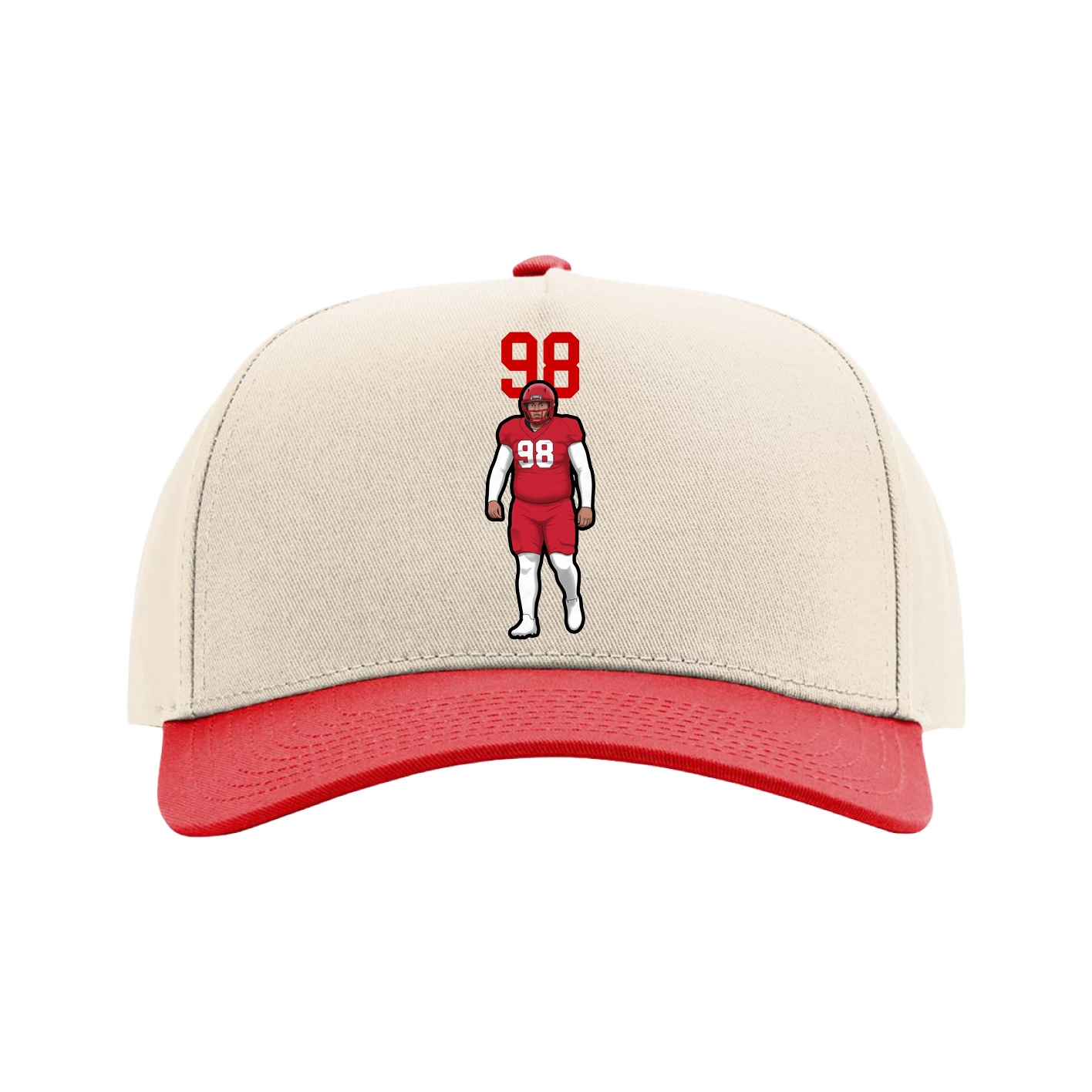 Full Fabric Five-Panel Champ Cap — Number Top in Cream/Red