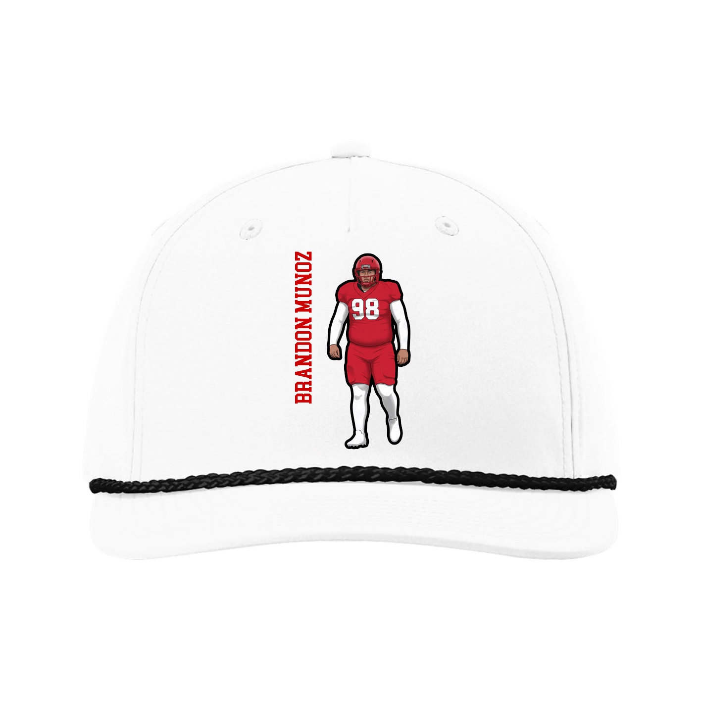 Five-Panel Classic Rope Cap — Name Vertical in White