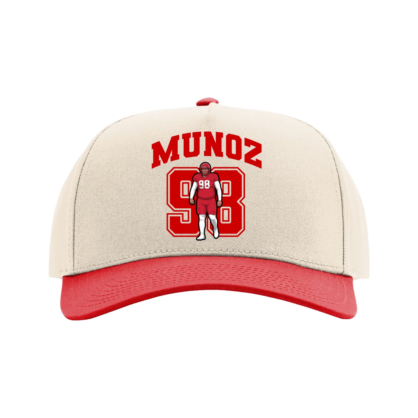 Full Fabric Five-Panel Champ Cap — Number in Cream/Red