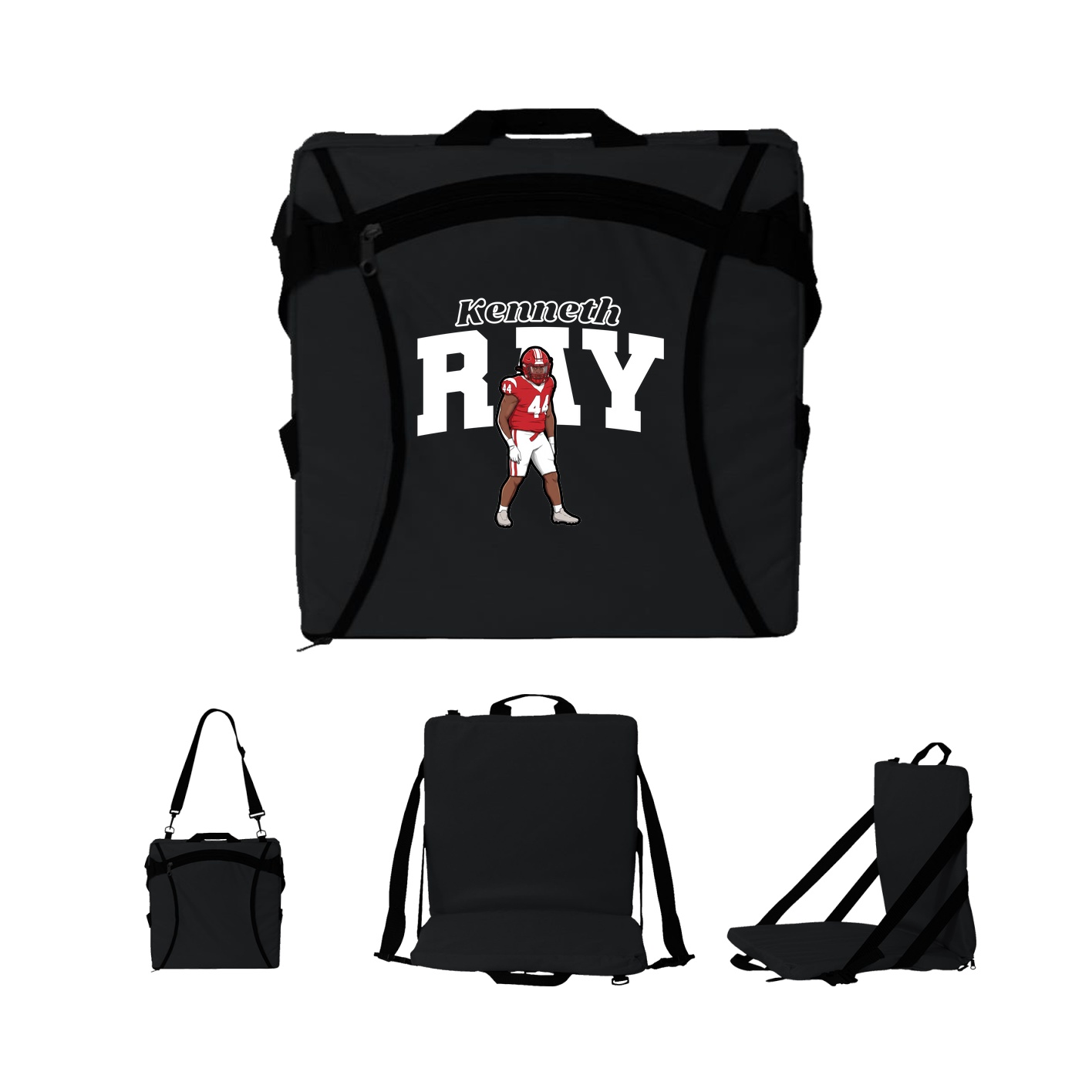 Folding Stadium Seat — Name Arch in Black