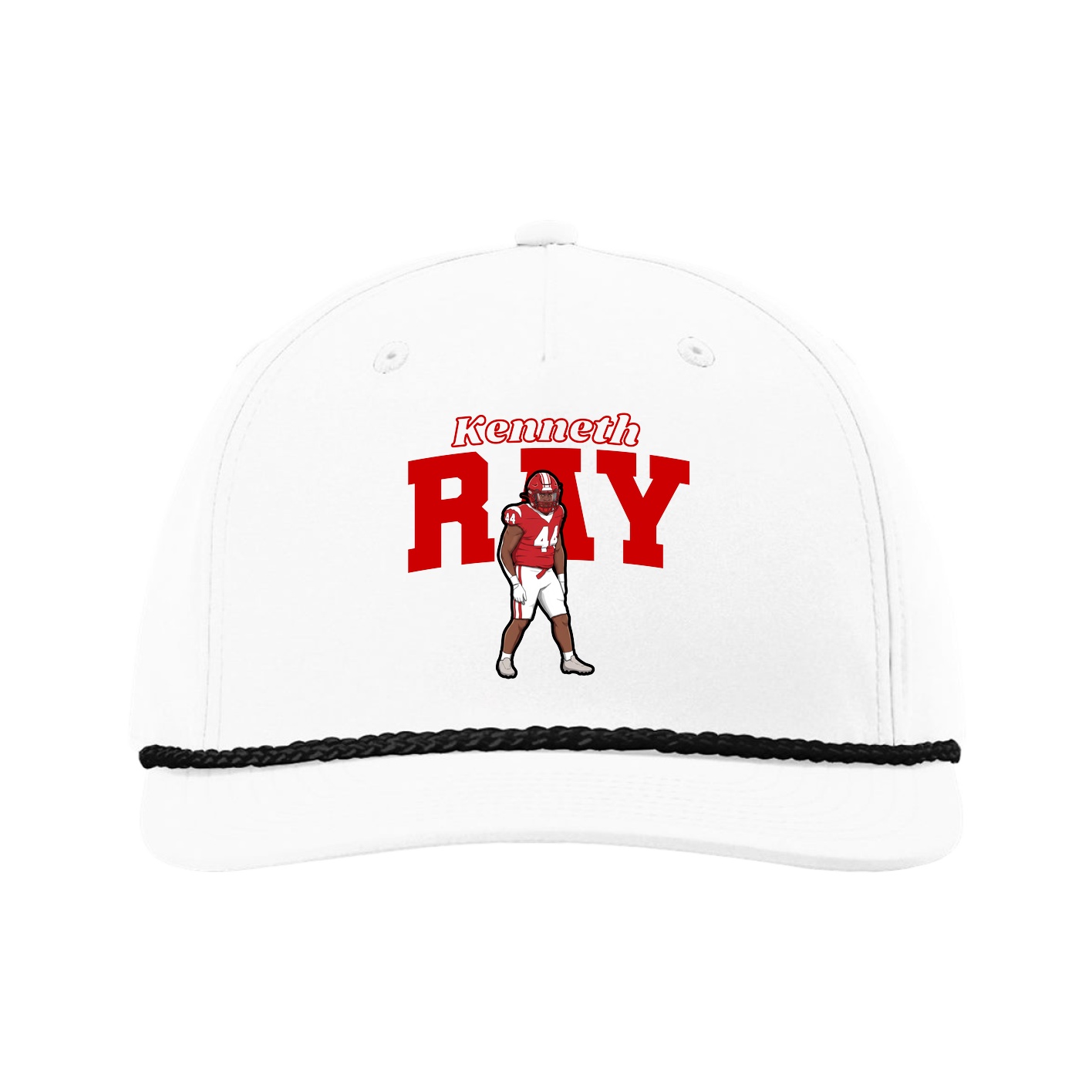 Five-Panel Classic Rope Cap — Name Arch in White