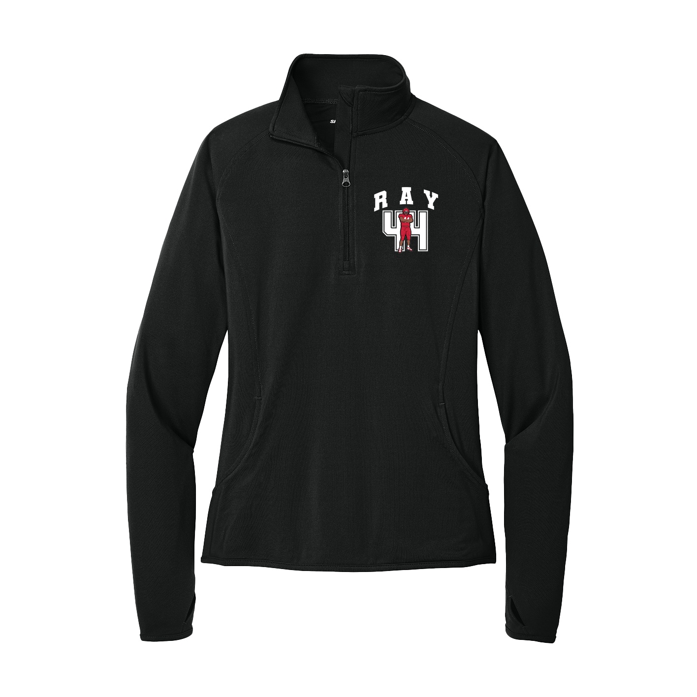 Women's Q-Zip Pullover — Number in Black