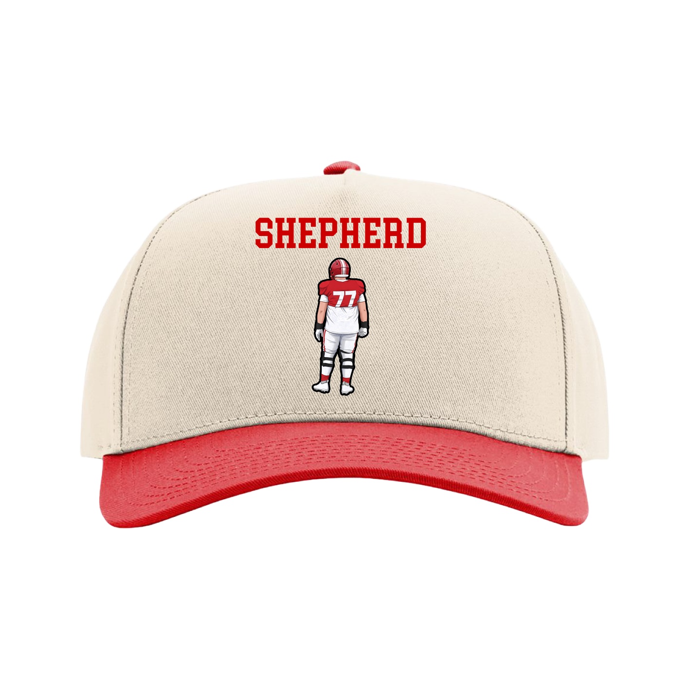 Full Fabric Five-Panel Champ Cap — Shirsey in Cream/Red