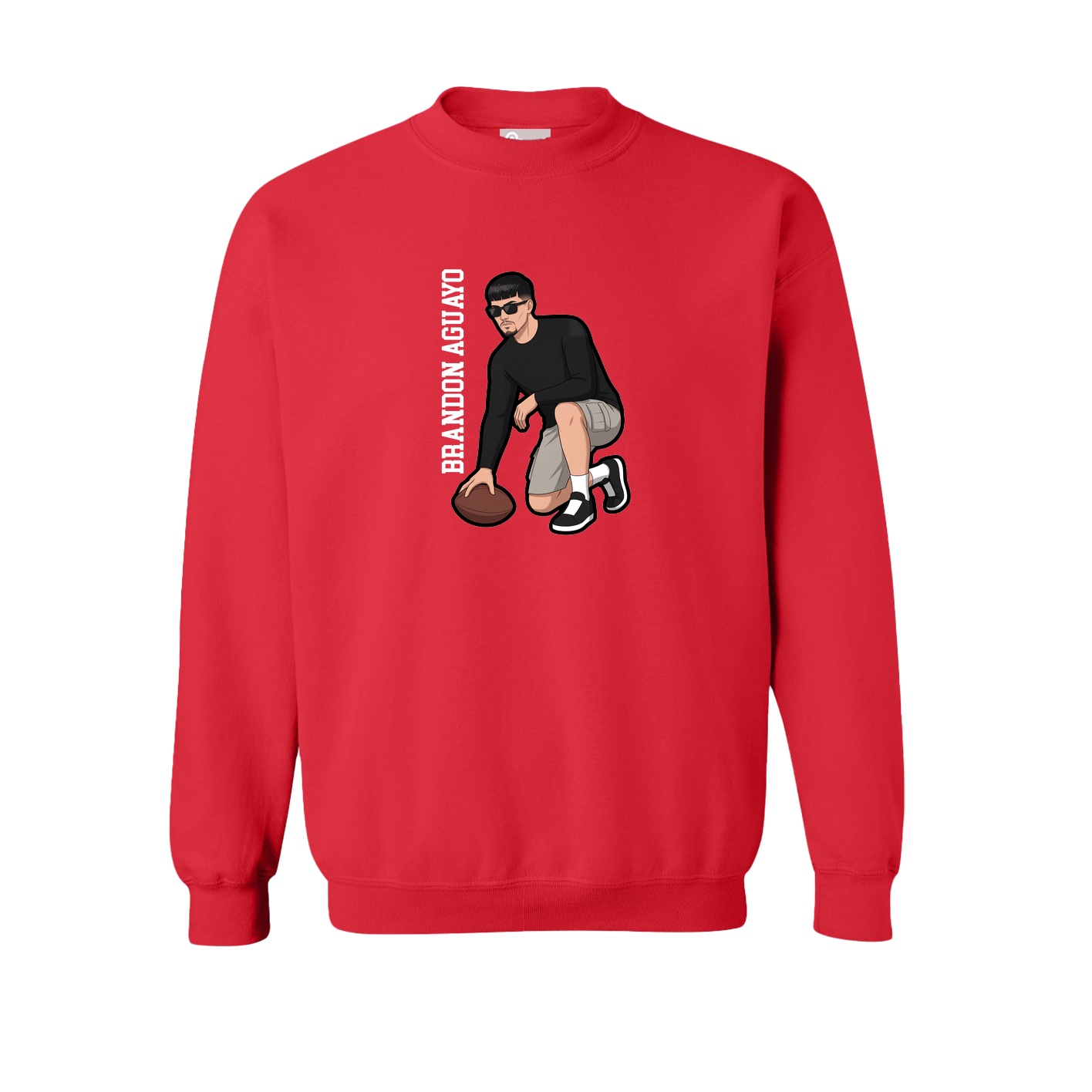 Fleece Crew — Name Vertical in Red
