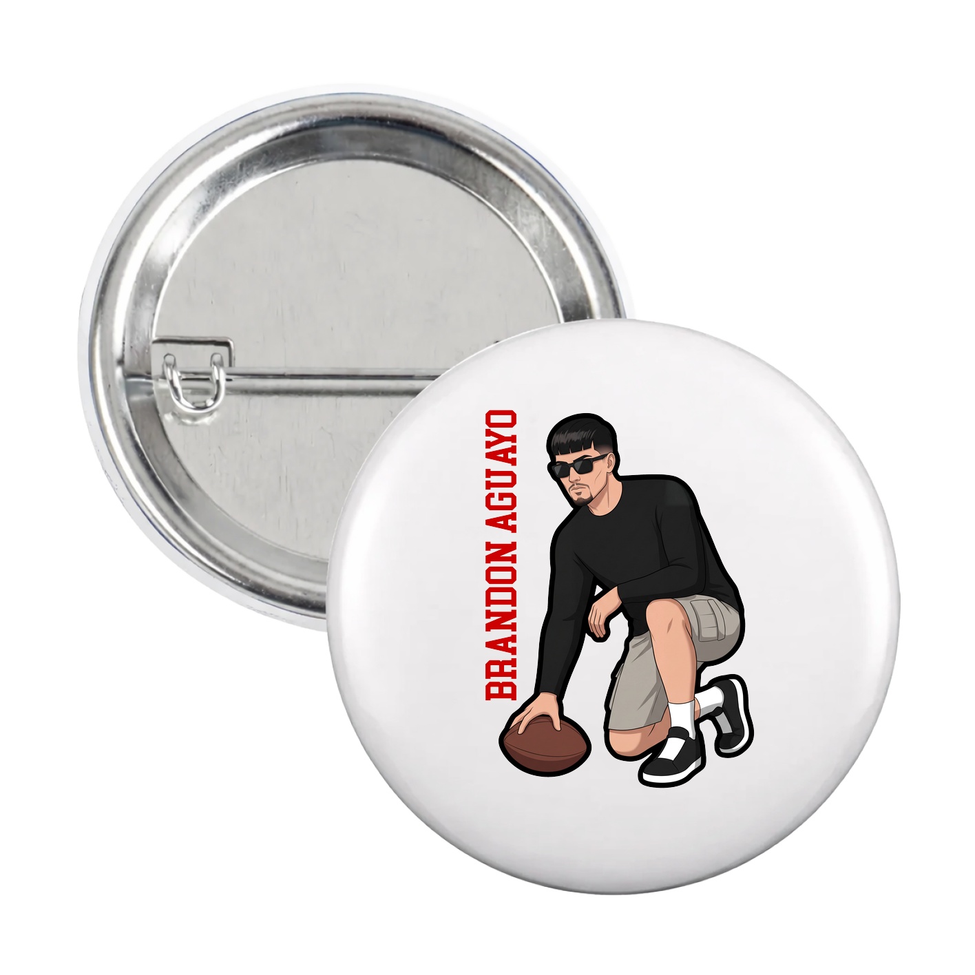 Game Day Button — Name Vertical in White
