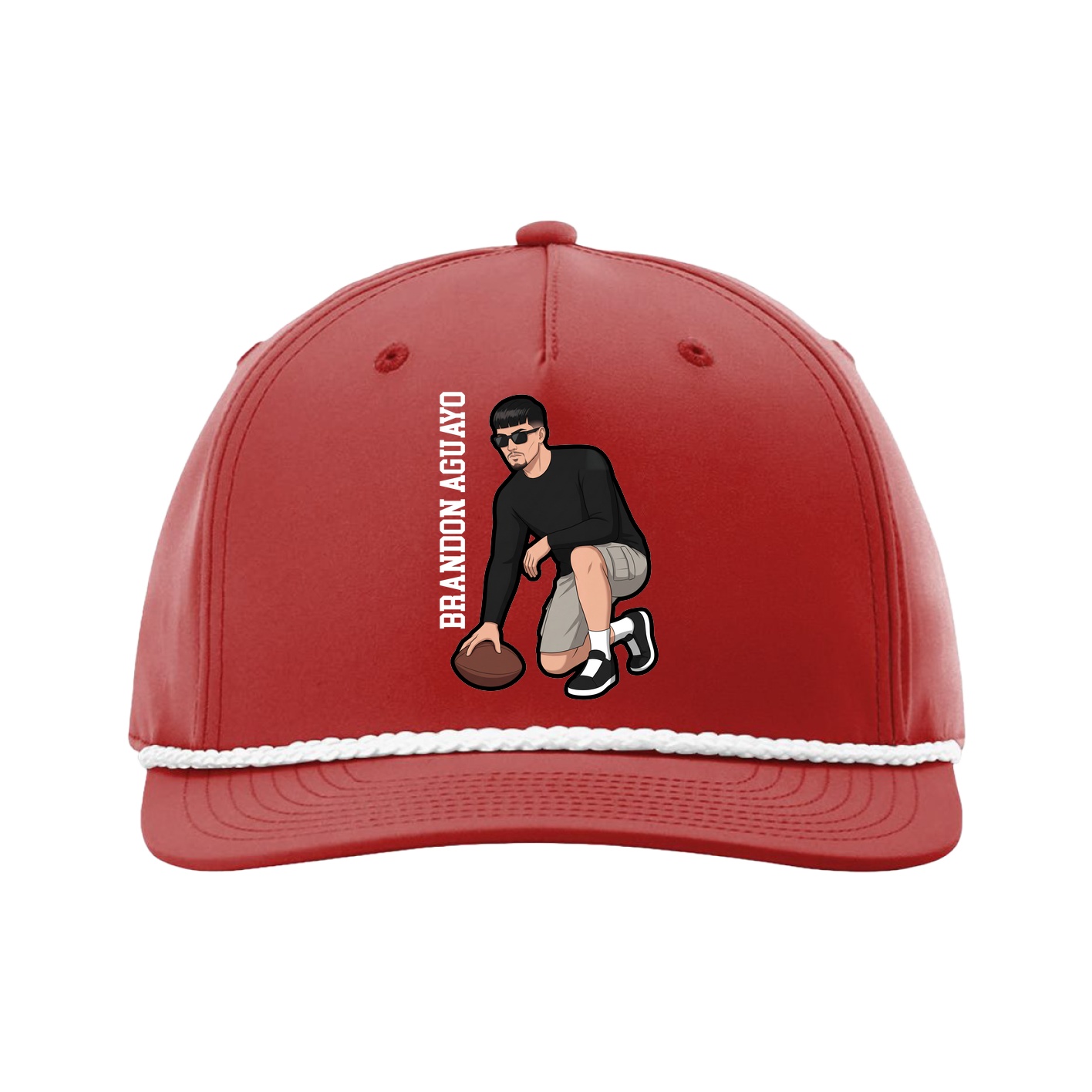 Five-Panel Classic Rope Cap — Name Vertical in Red