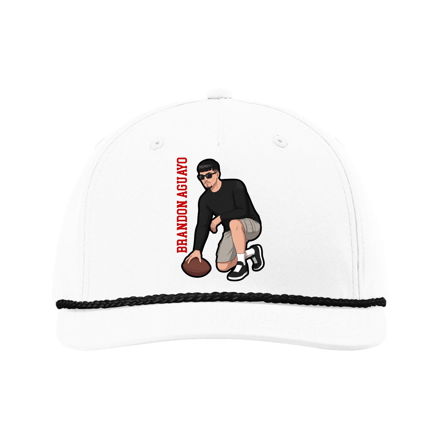 Five-Panel Classic Rope Cap — Name Vertical in White