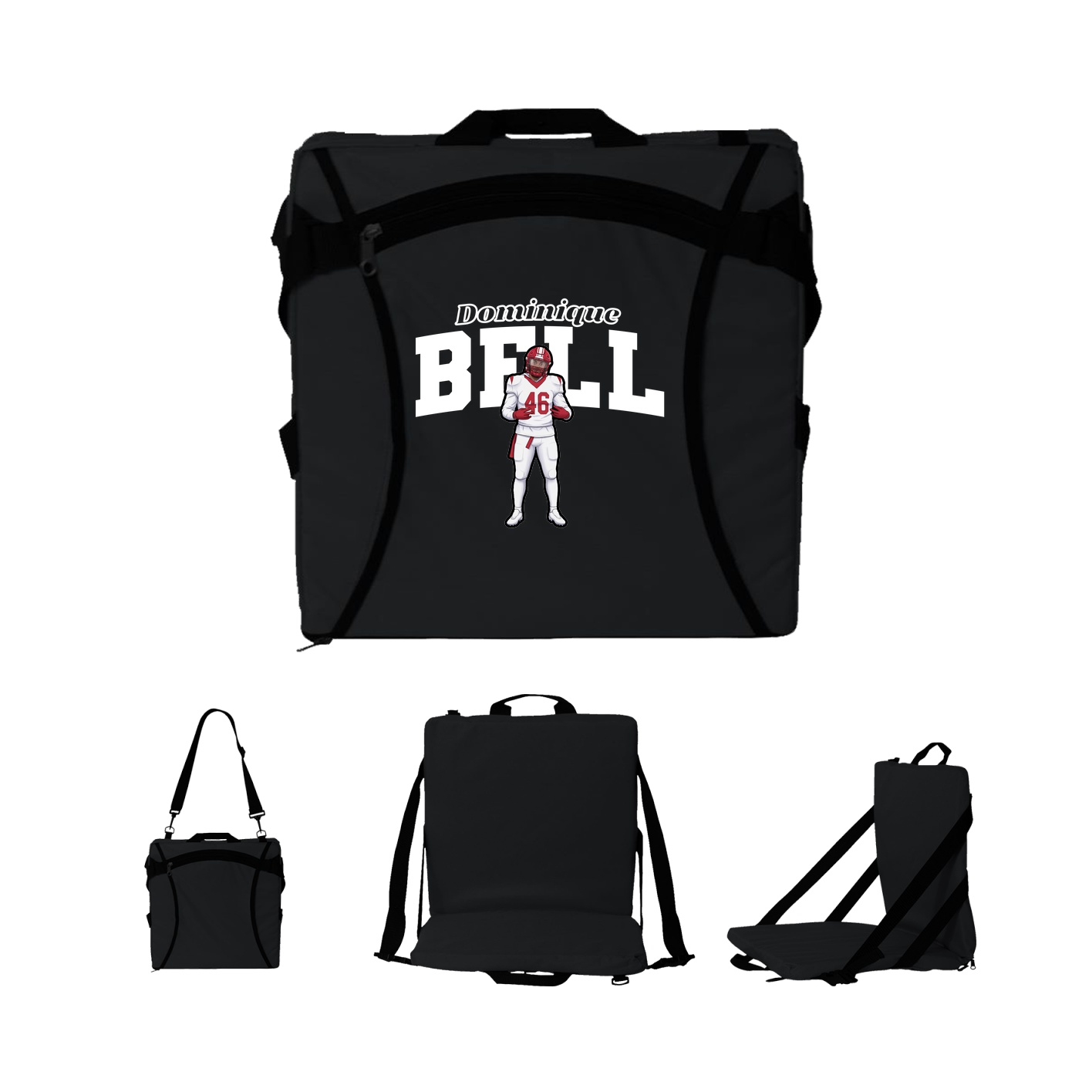 Folding Stadium Seat — Name Arch in Black