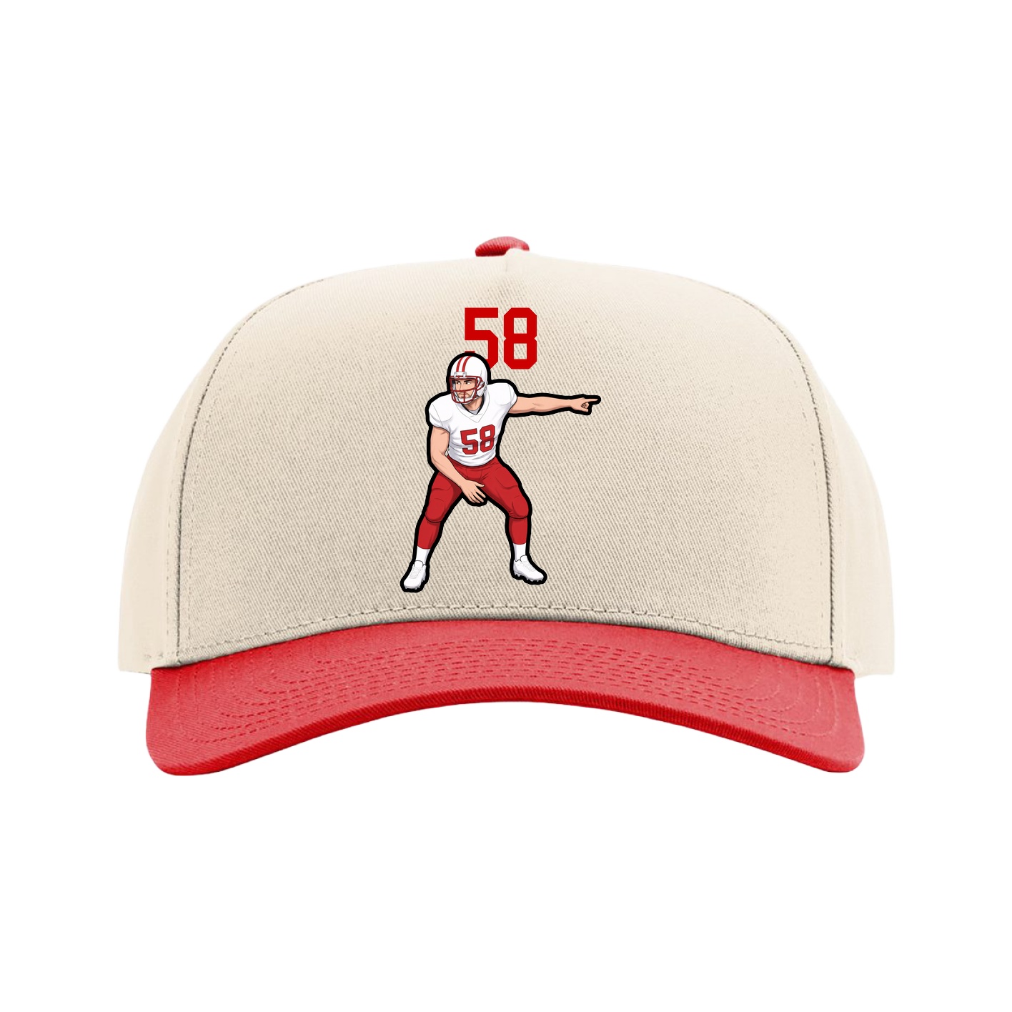 Full Fabric Five-Panel Champ Cap — Number Top in Cream/Red