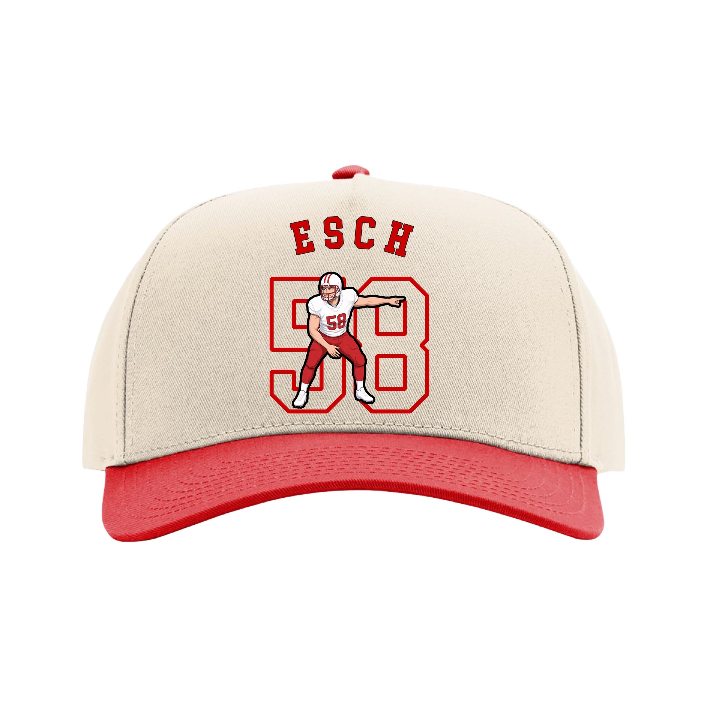 Full Fabric Five-Panel Champ Cap — Shirsey Arch in Cream/Red