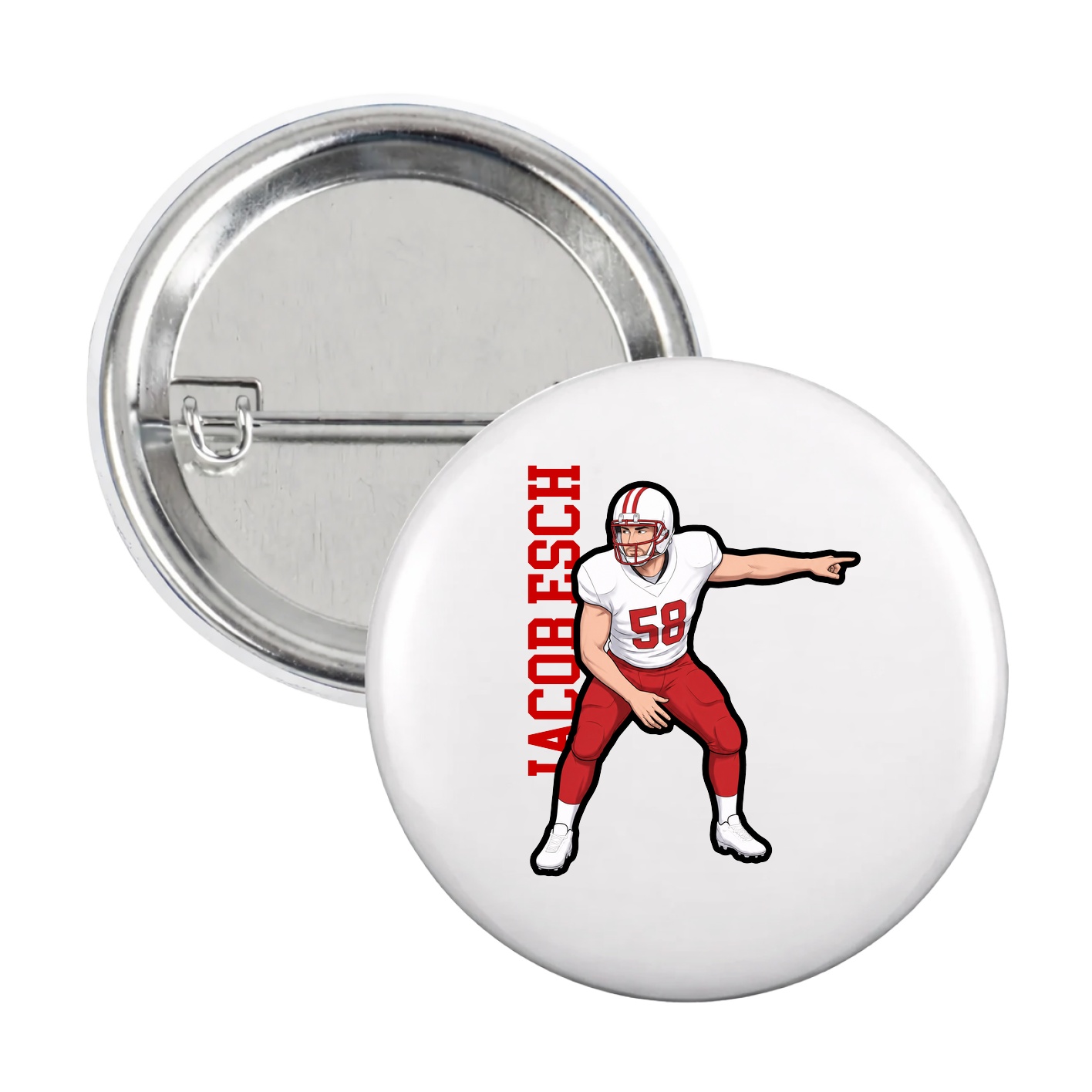 Game Day Button — Name Vertical in White