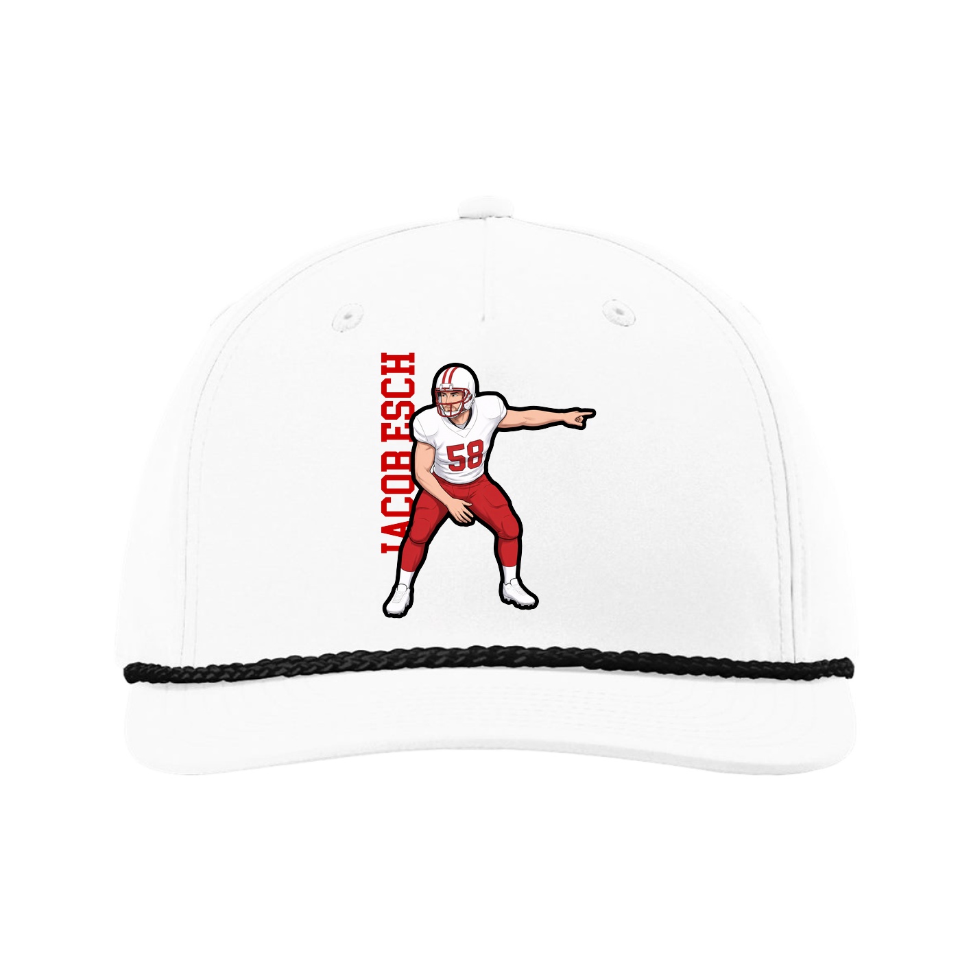 Five-Panel Classic Rope Cap — Name Vertical in White