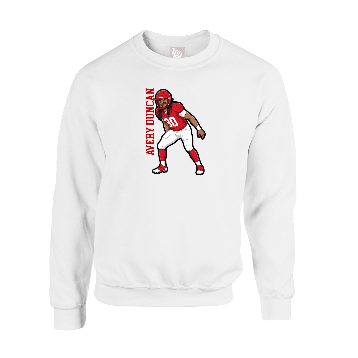 Fleece Crew — Name Vertical in White