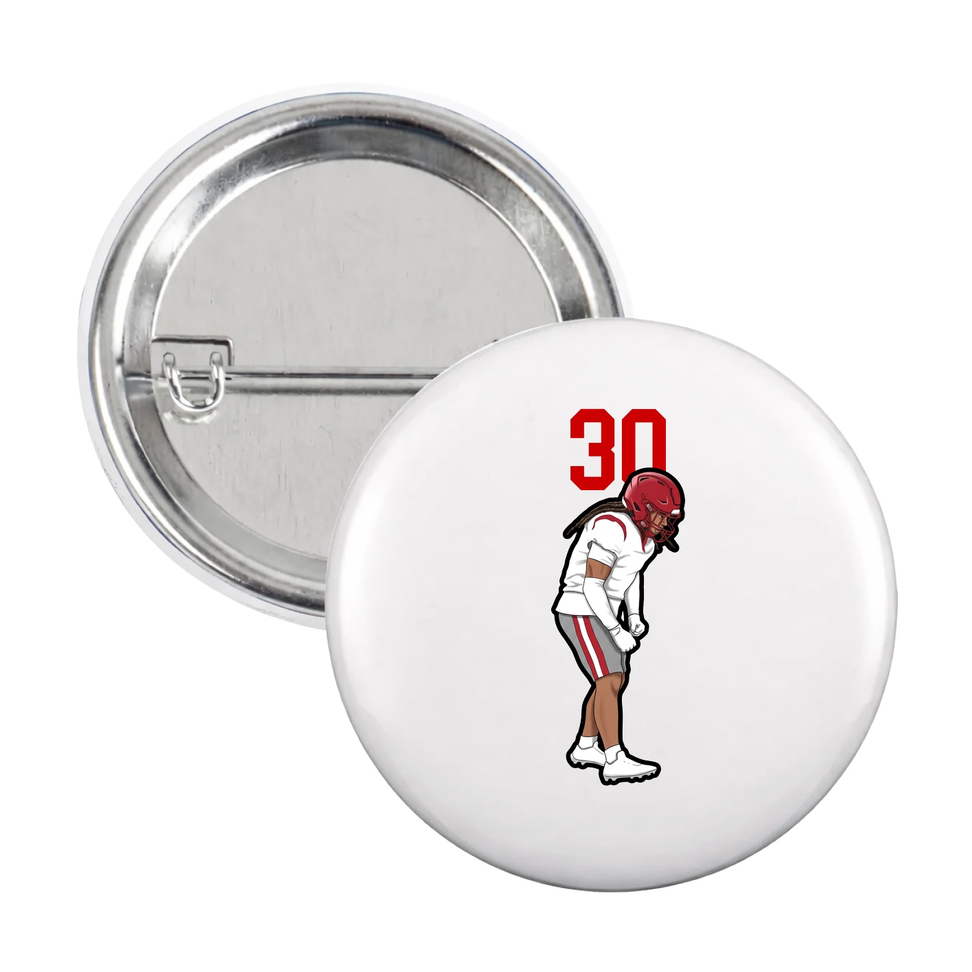 Game Day Button — Number Top in White