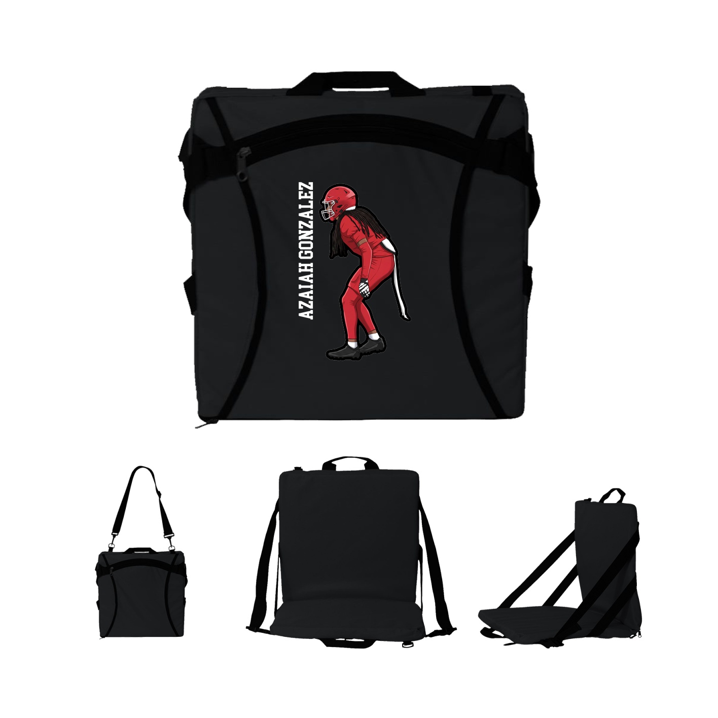 Folding Stadium Seat — Name Vertical in Black