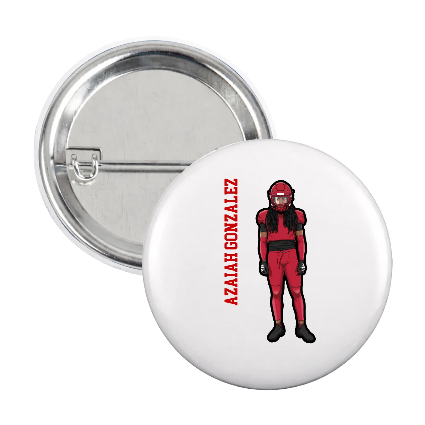 Game Day Button — Name Vertical in White