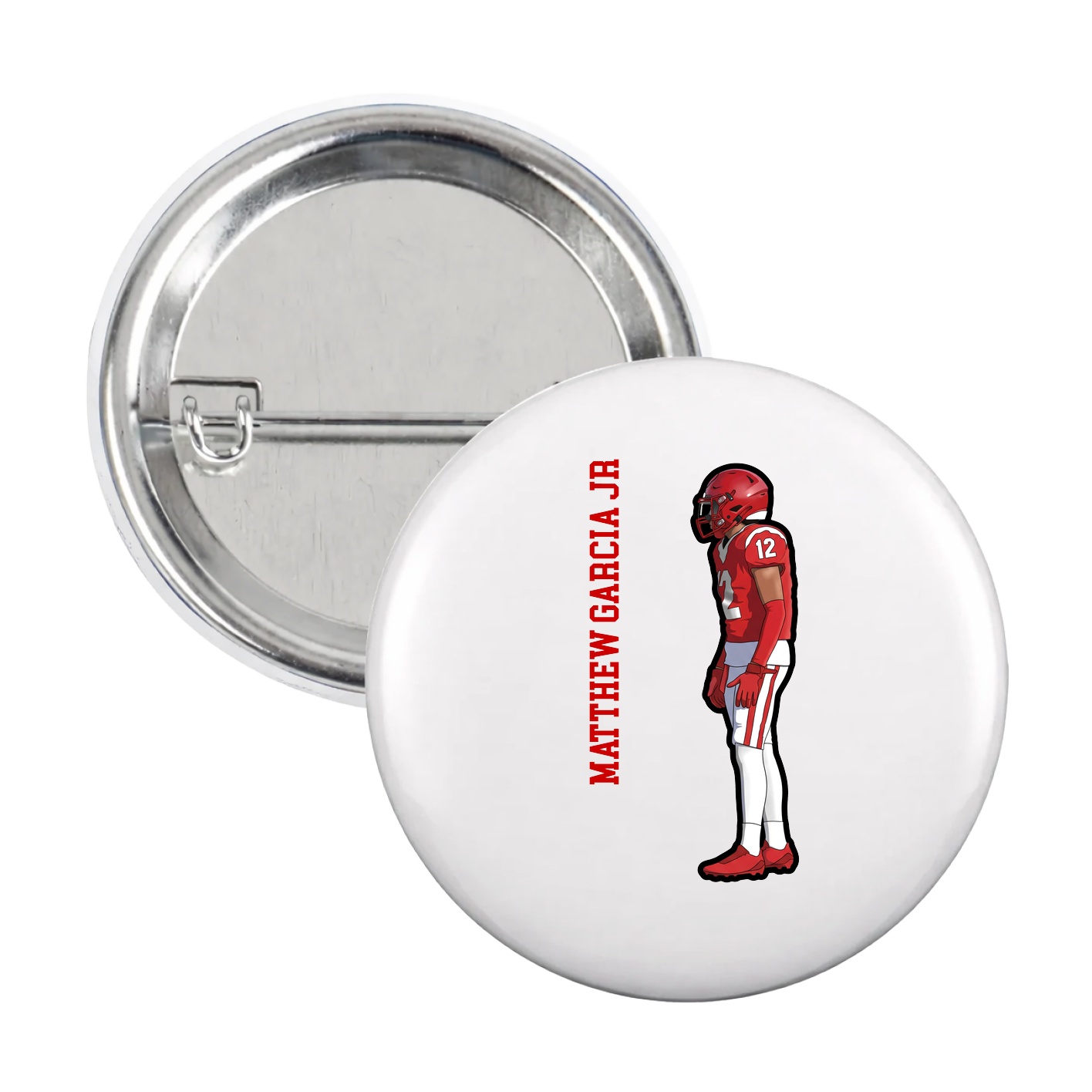 Game Day Button — Name Vertical in White