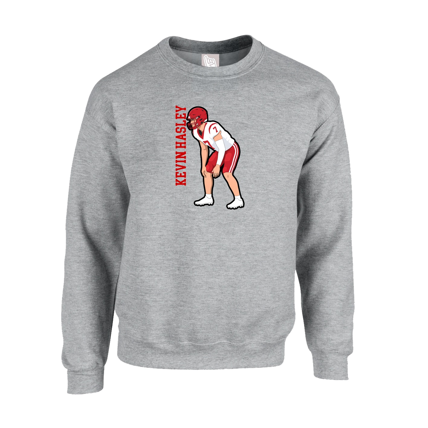 Fleece Crew — Name Vertical in Grey