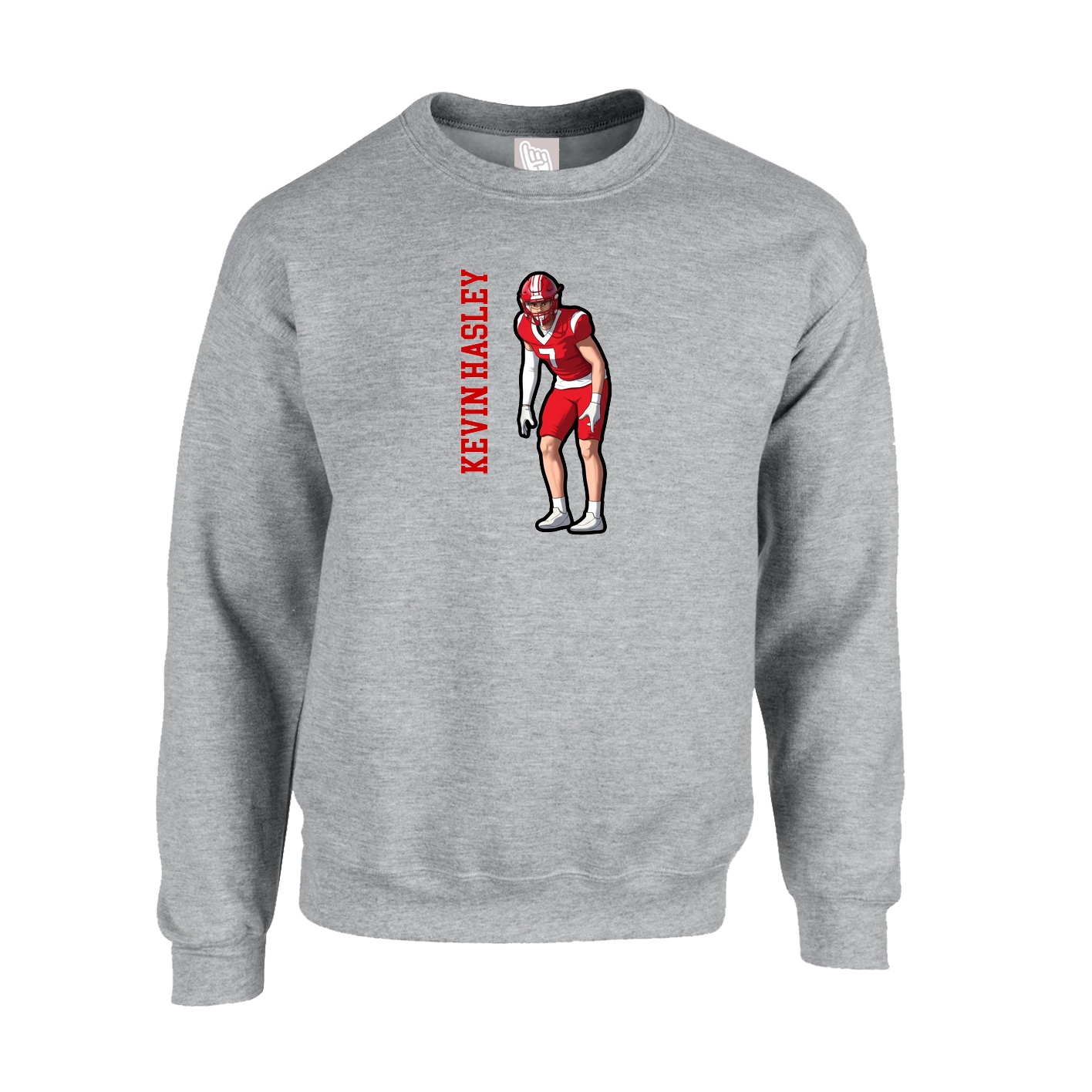 Fleece Crew — Name Vertical in Grey