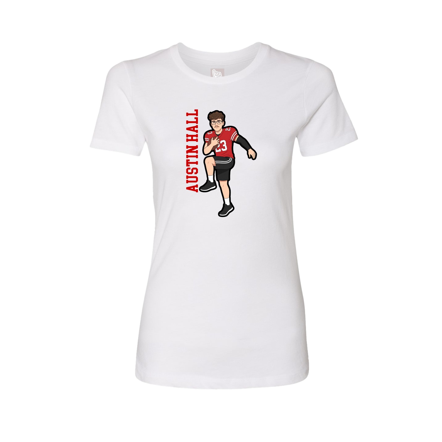 Womens Tee — Name Vertical in White
