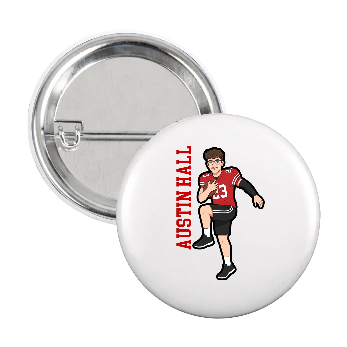 Game Day Button — Name Vertical in White