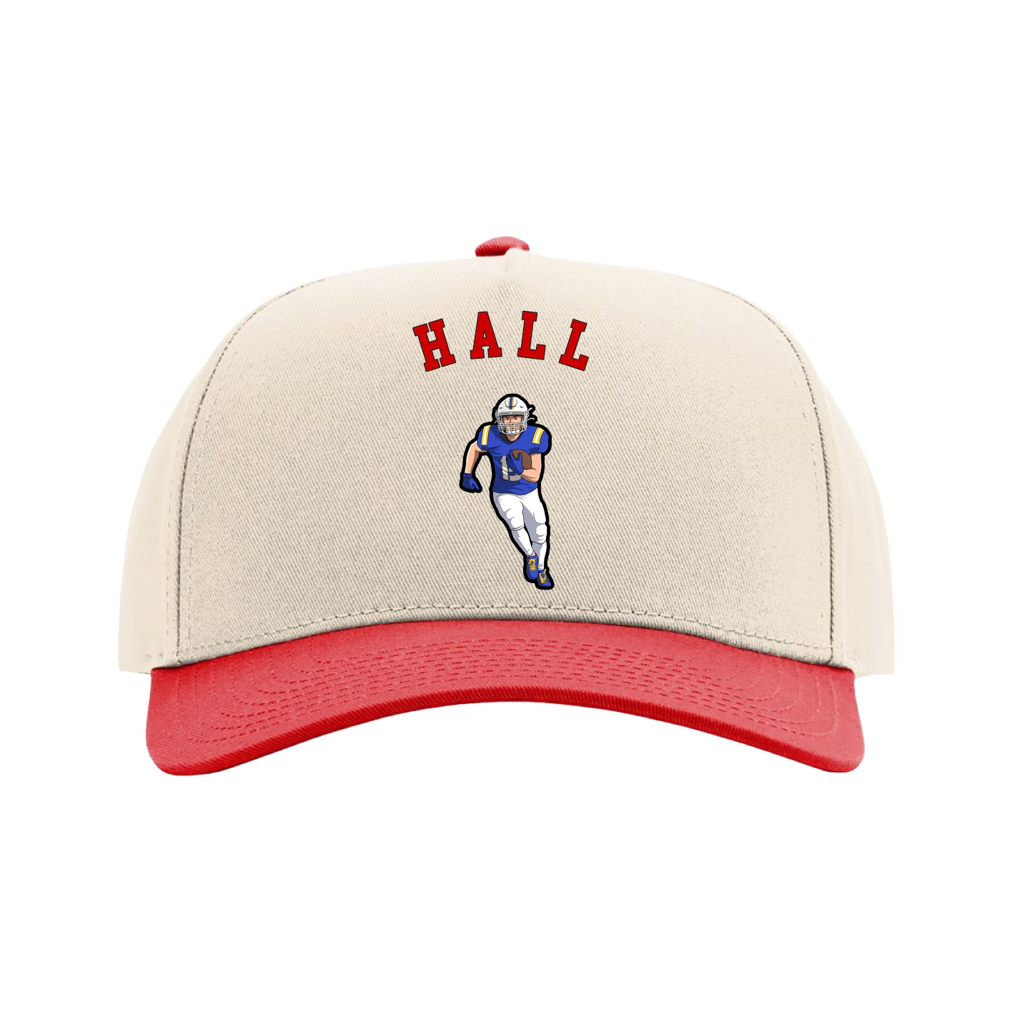 Full Fabric Five-Panel Champ Cap — Shirsey Arch in Cream/Red