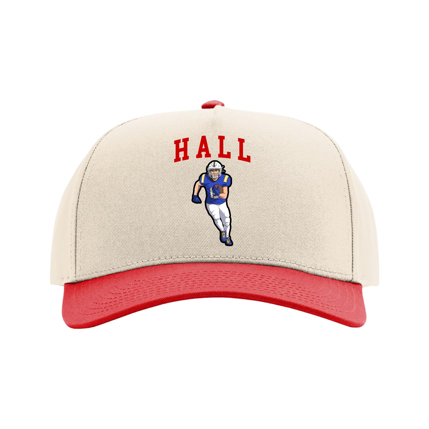 Full Fabric Five-Panel Champ Cap — Shirsey in Cream/Red