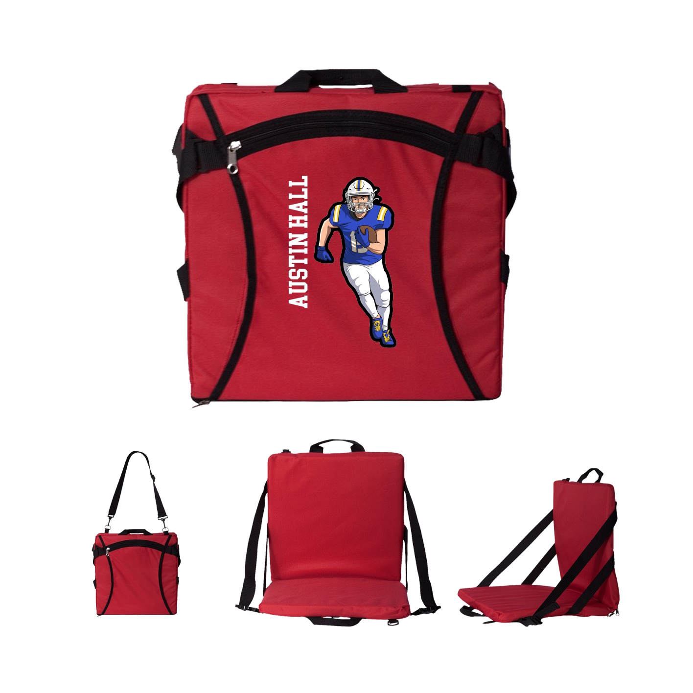 Folding Stadium Seat — Name Vertical in Red