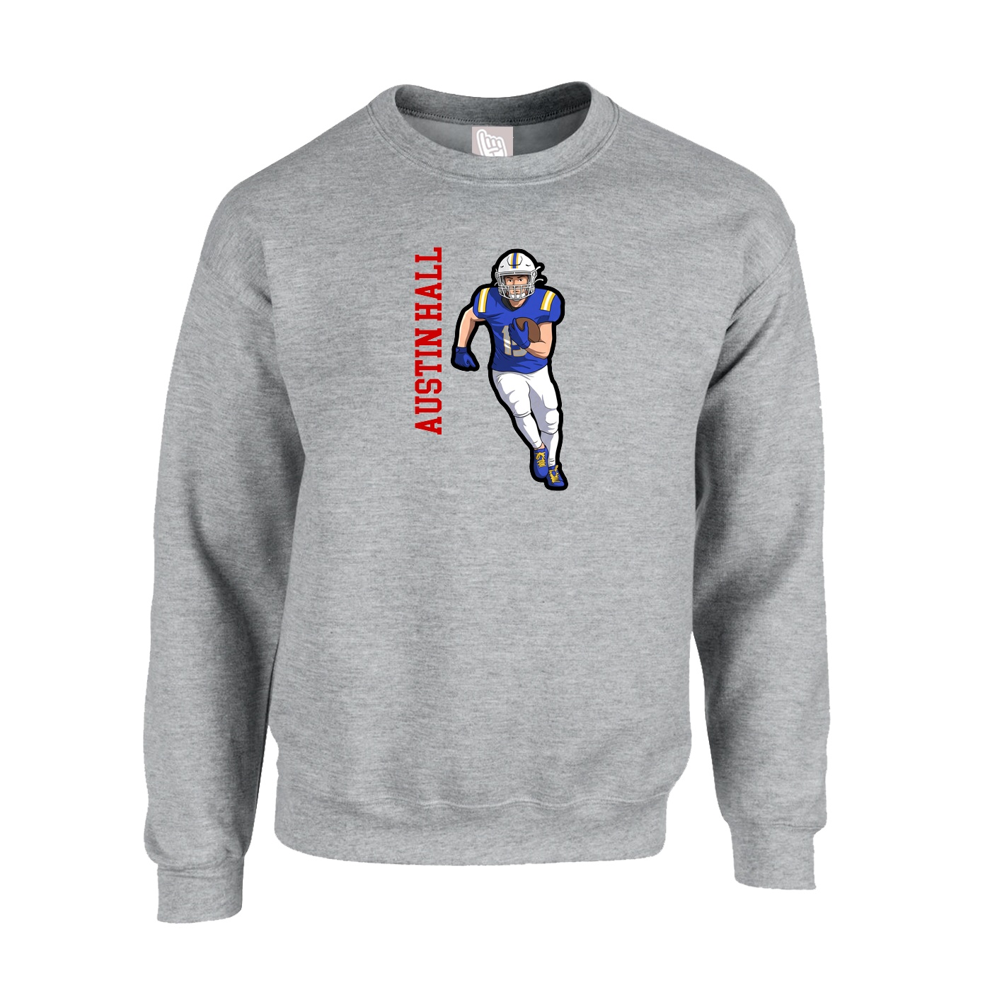 Fleece Crew — Name Vertical in Grey