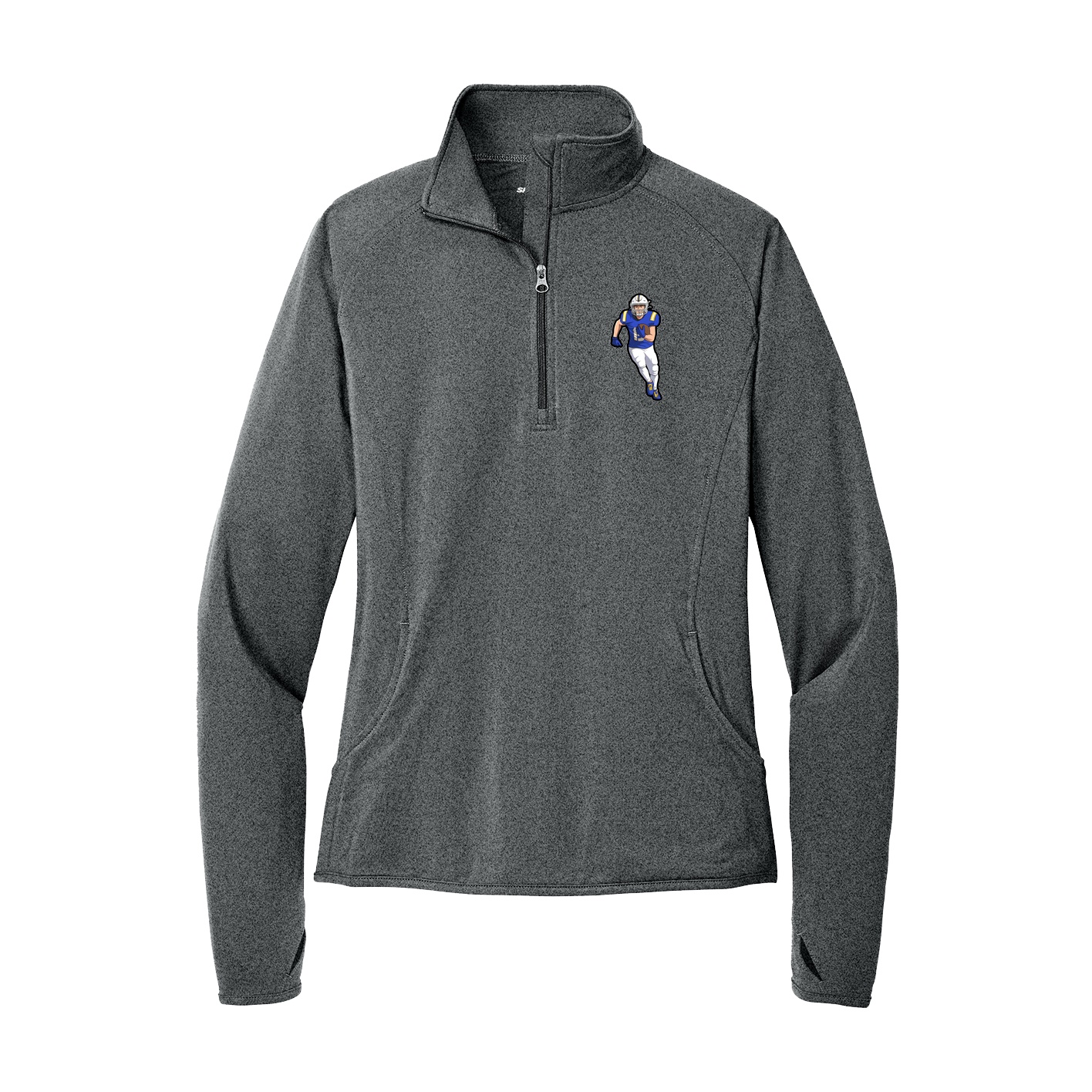 Women's Q-Zip Pullover — Name Vertical in Grey