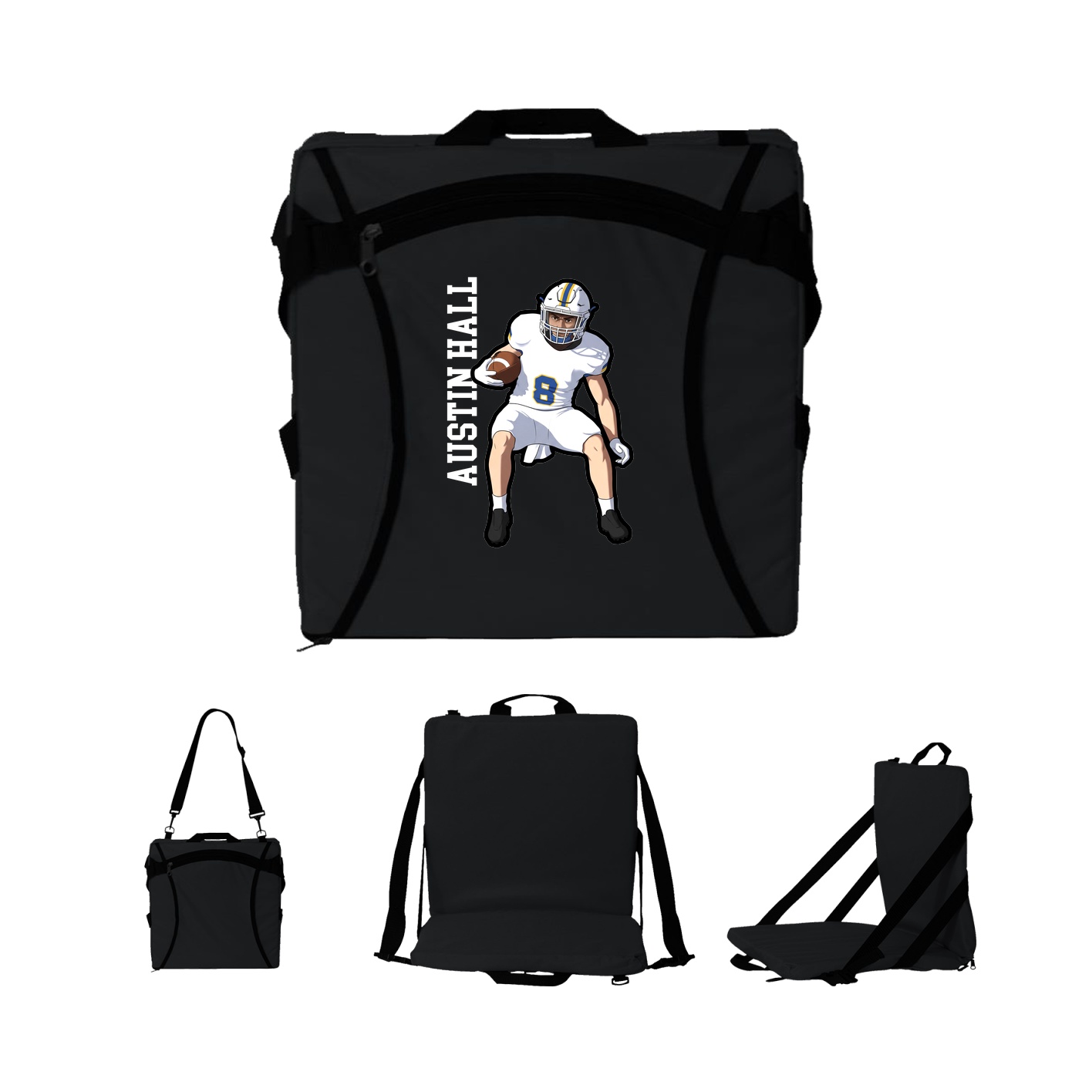 Folding Stadium Seat — Name Vertical in Black