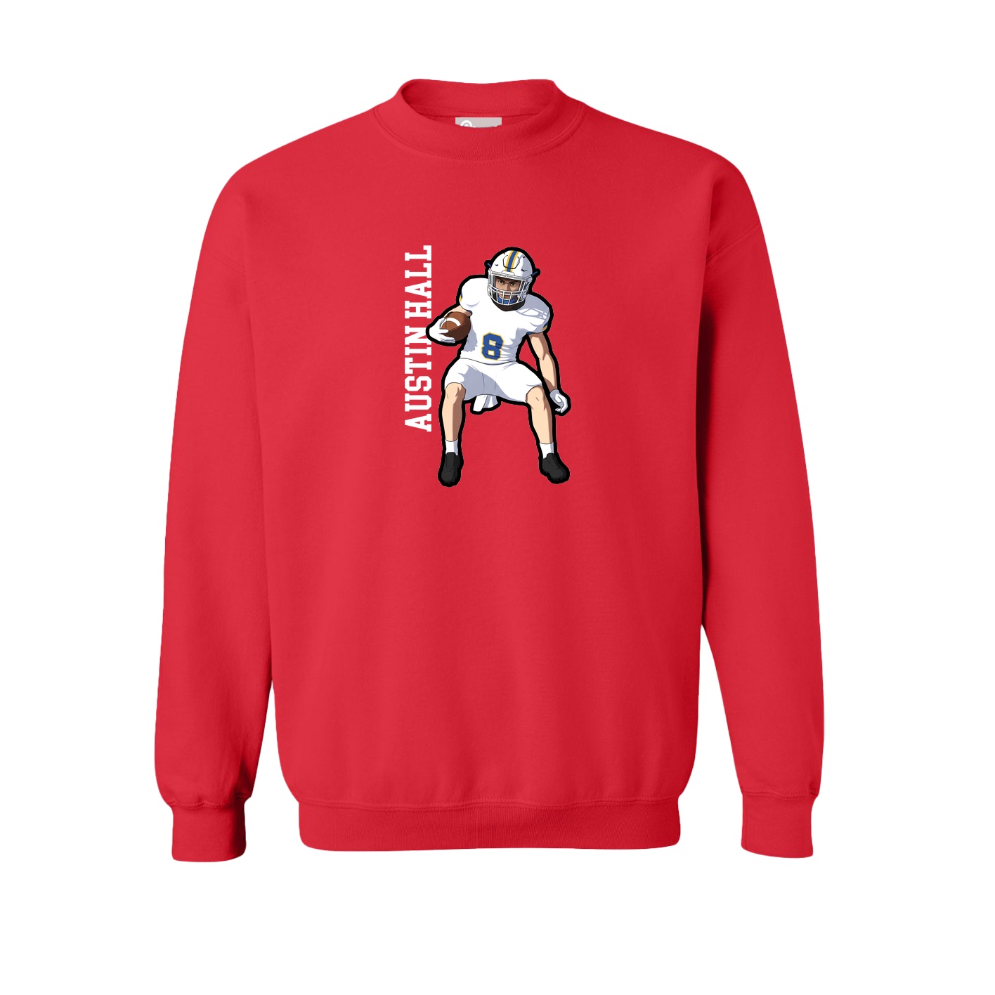 Fleece Crew — Name Vertical in Red