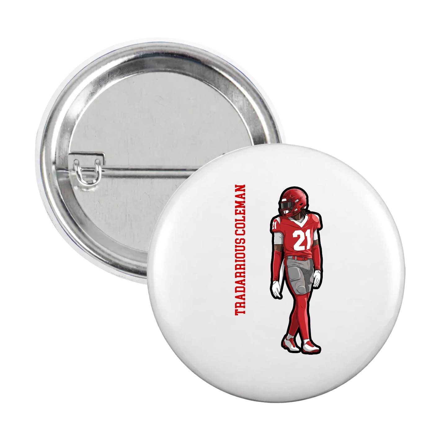 Game Day Button — Name Vertical in White