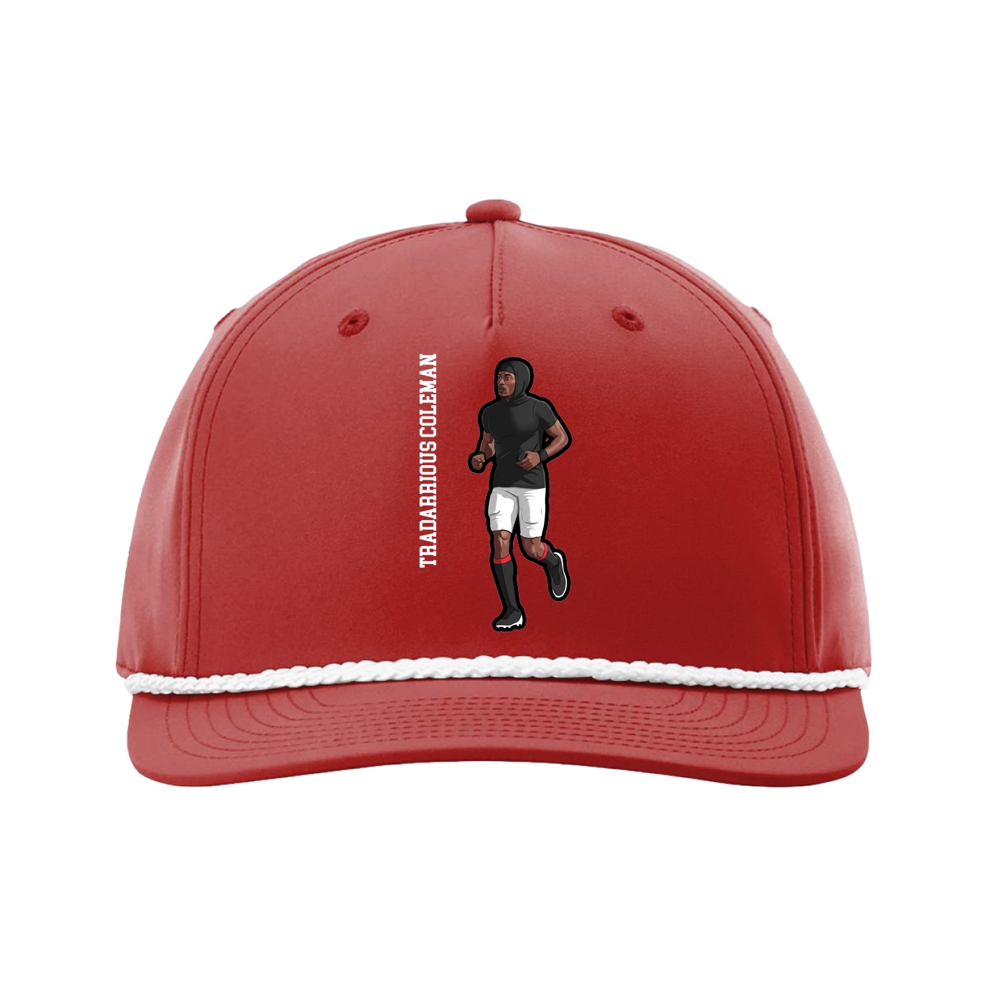 Five-Panel Classic Rope Cap — Name Vertical in Red