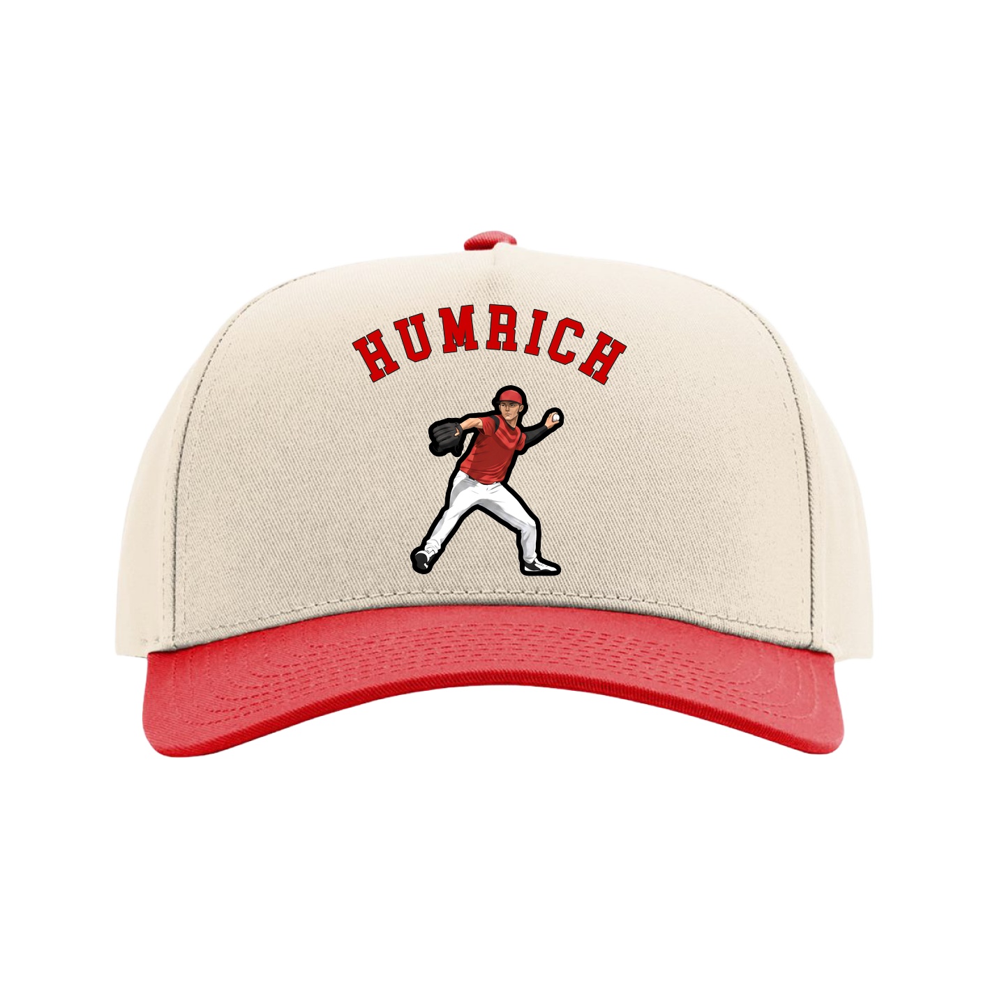 Full Fabric Five-Panel Champ Cap — Shirsey Arch in Cream/Red