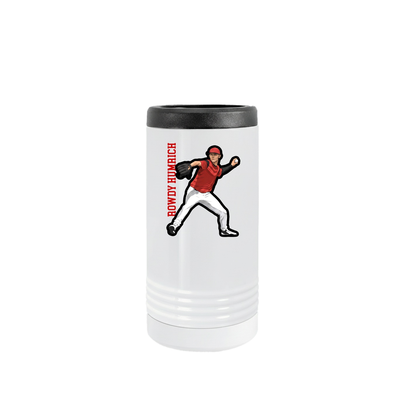 Slim Beverage Holder — Name Vertical in White