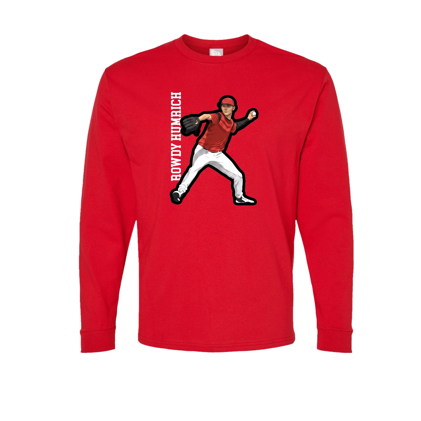 Long Sleeve Tee — Name Vertical in Red