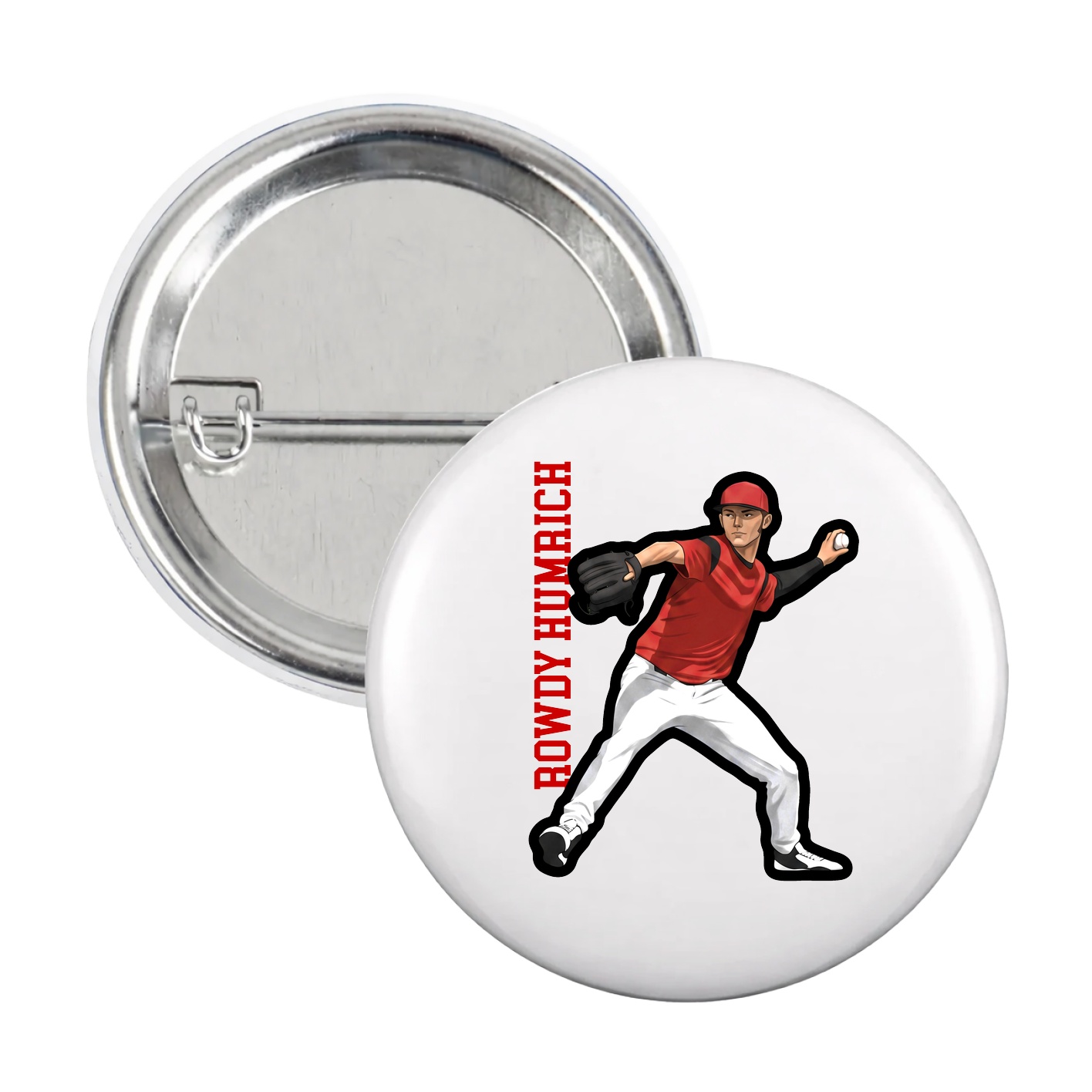 Game Day Button — Name Vertical in White
