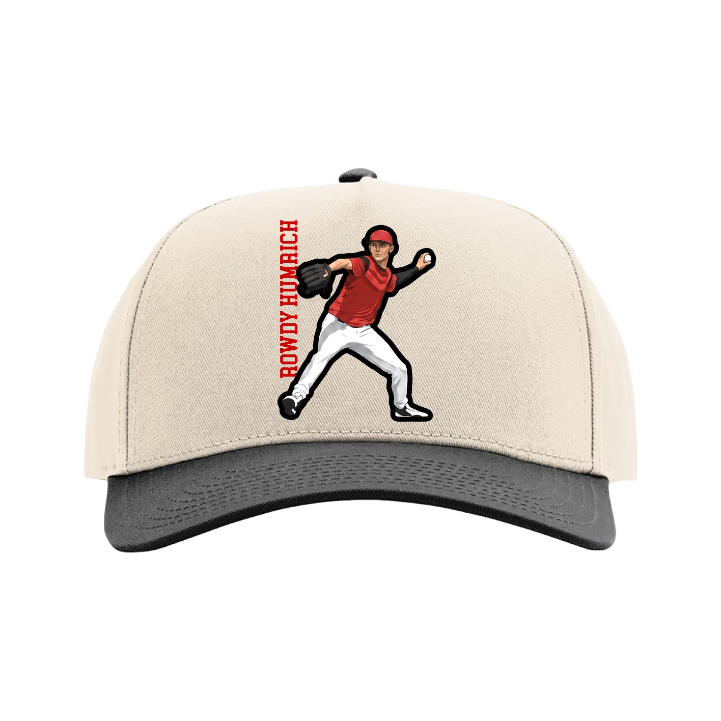 Full Fabric Five-Panel Champ Cap — Name Vertical in Cream/Black