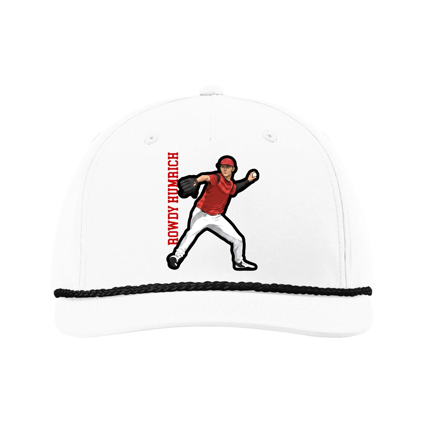 Five-Panel Classic Rope Cap — Name Vertical in White